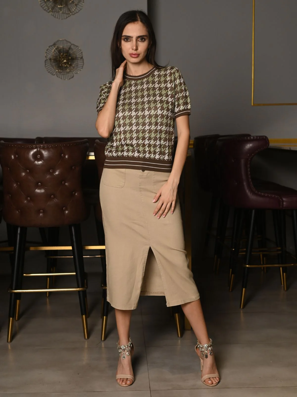 Odette Multicolored Designed Rib T-Shirt For Women - Image 2