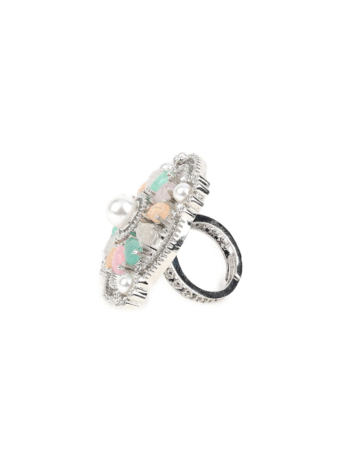Odette Multicolored Embellished Silver Plated Ring For Women - Image 5
