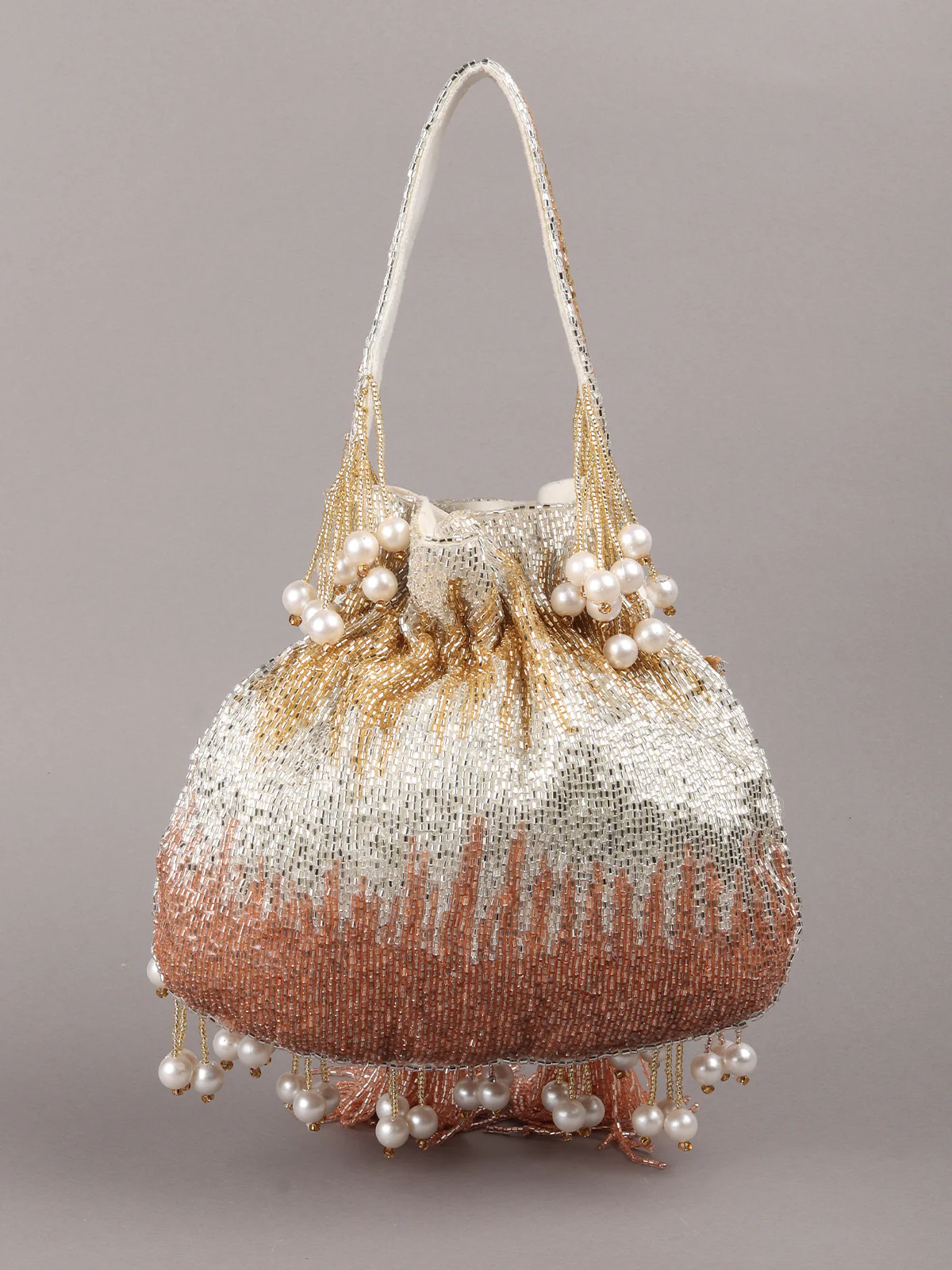 Odette Multicolor Embroidered Potli Bag with Tassels For Women - Image 5
