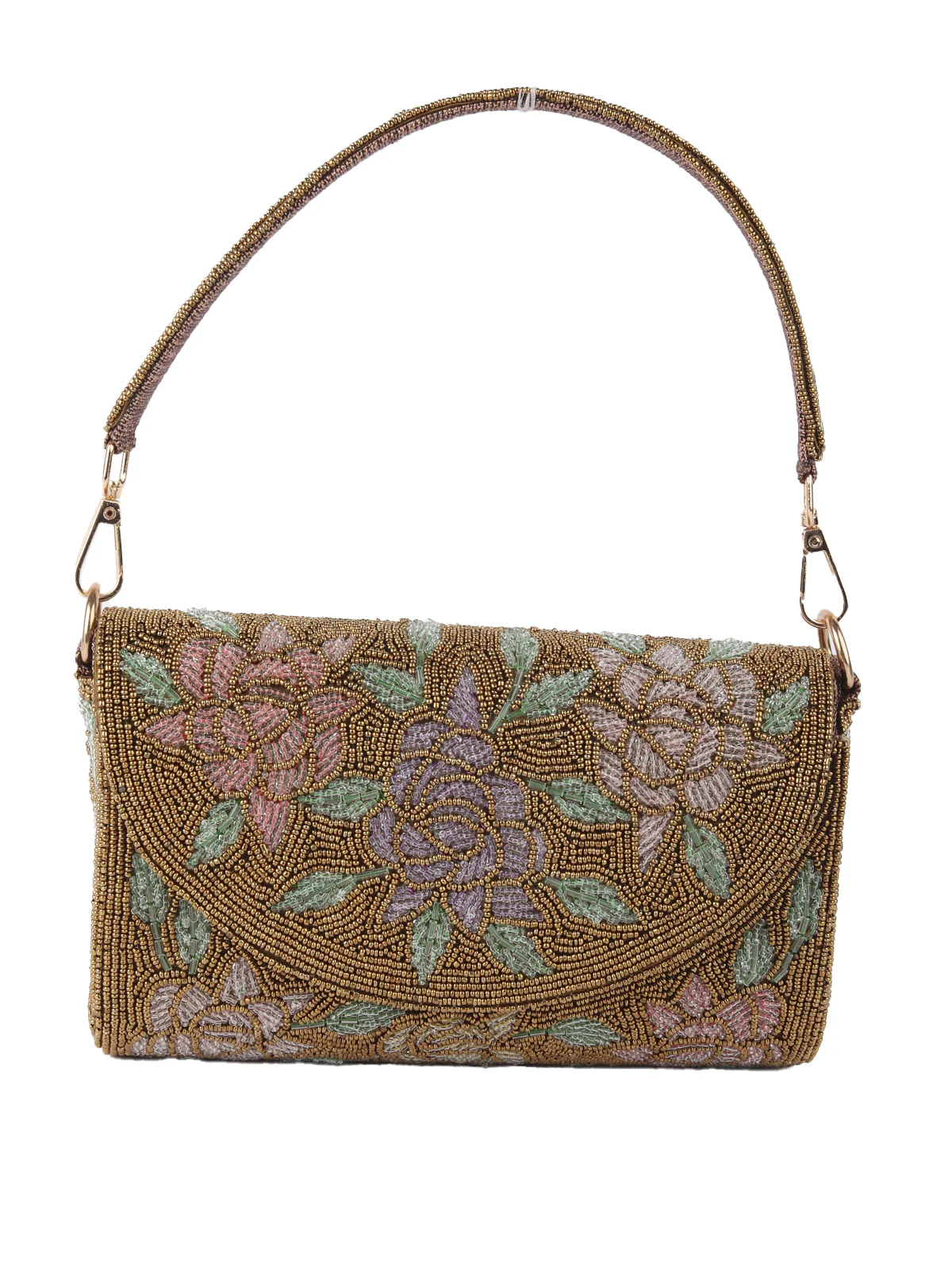 Odette Brown Embellished Structured Clutch For Women - Image 3