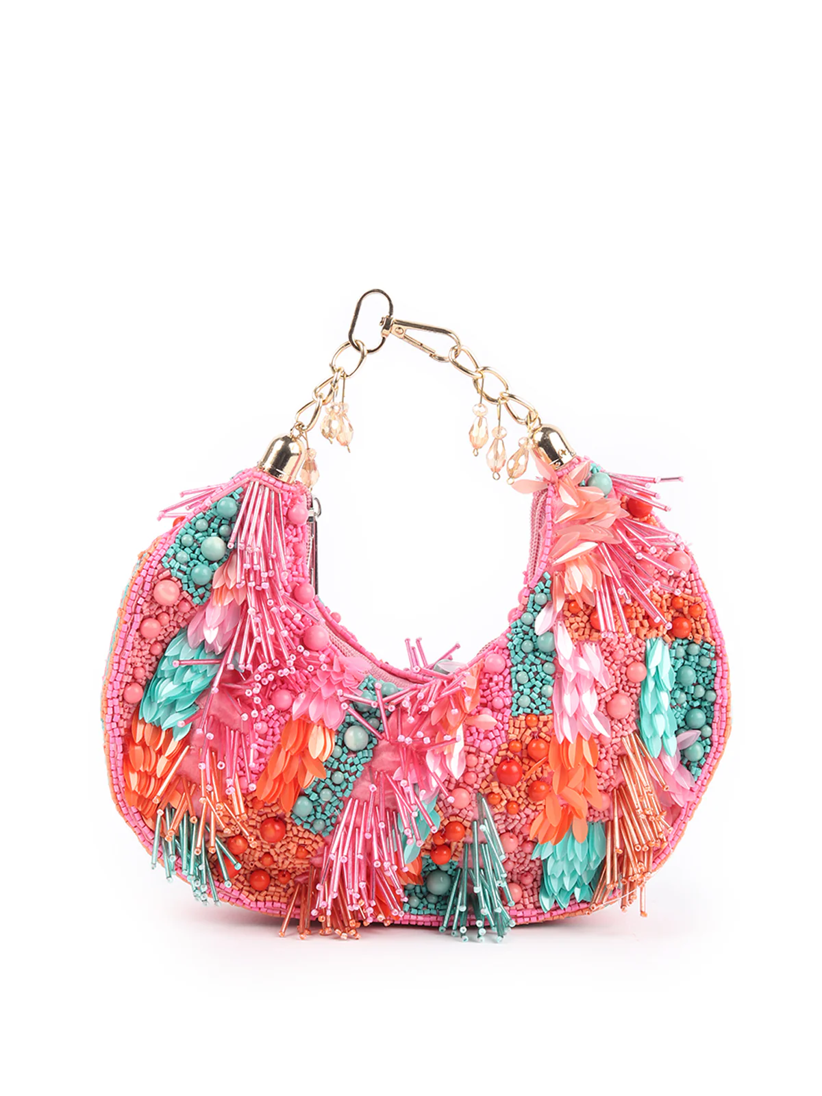 Odette Multicolored Tasseled Moon Clutch For Women - Image 3