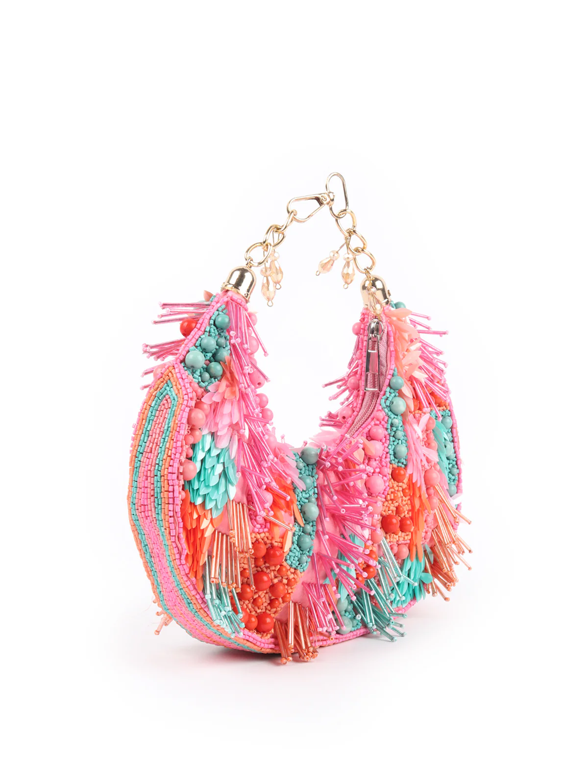 Odette Multicolored Tasseled Moon Clutch For Women - Image 4