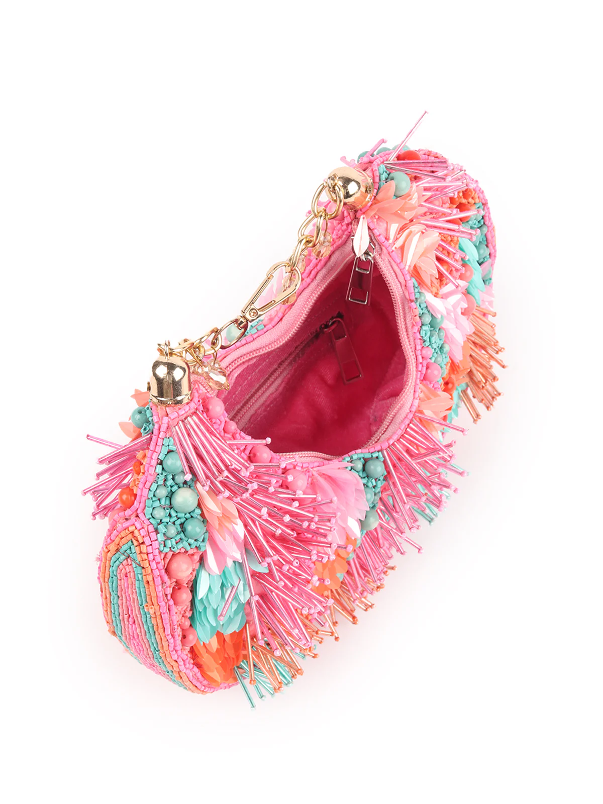 Odette Multicolored Tasseled Moon Clutch For Women - Image 6