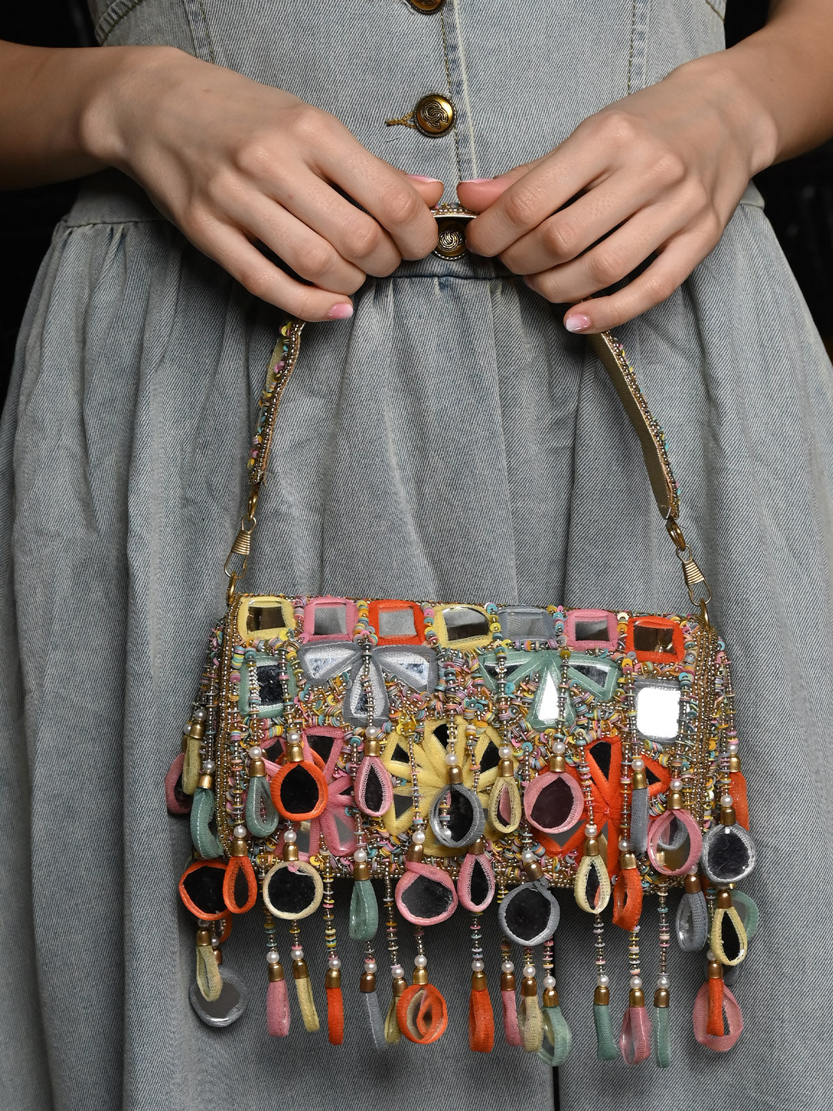 Odette Multicolored Tassels Embellished Clutch For Women - Image 2