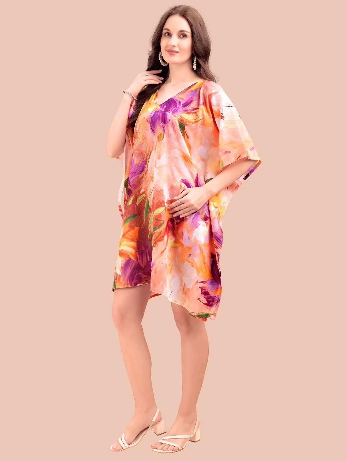 Odette Multicolour Cotton Blend Printed Kaftan For Women - Image 2