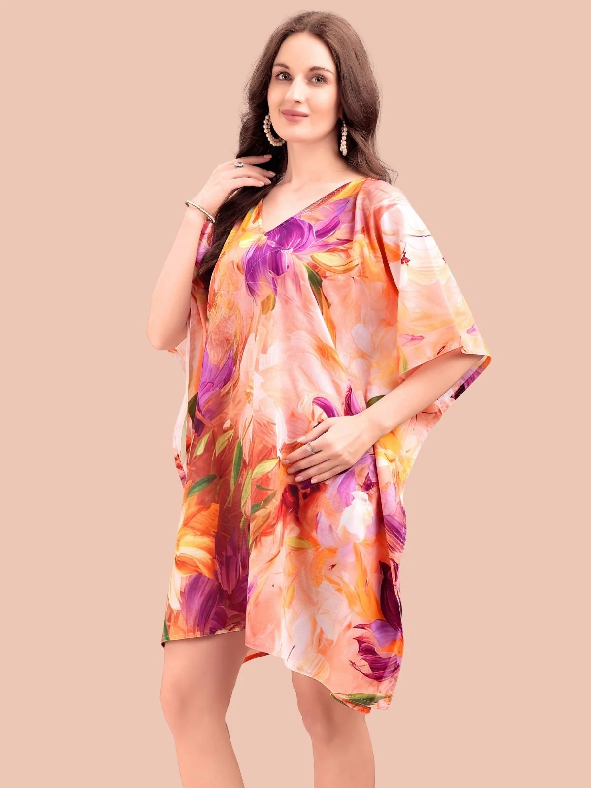 Odette Multicolour Cotton Blend Printed Kaftan For Women - Image 4