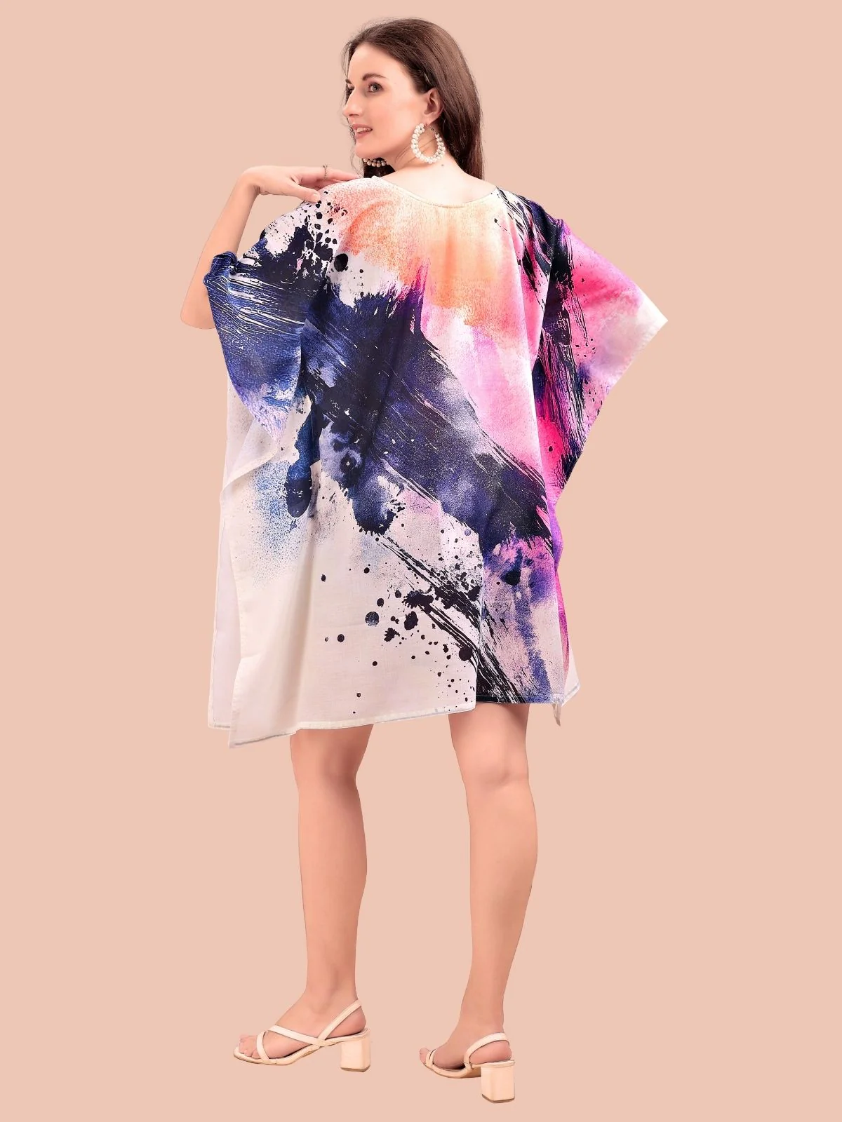 Odette Multicolour Cotton Blend Printed Kaftan For Women - Image 3