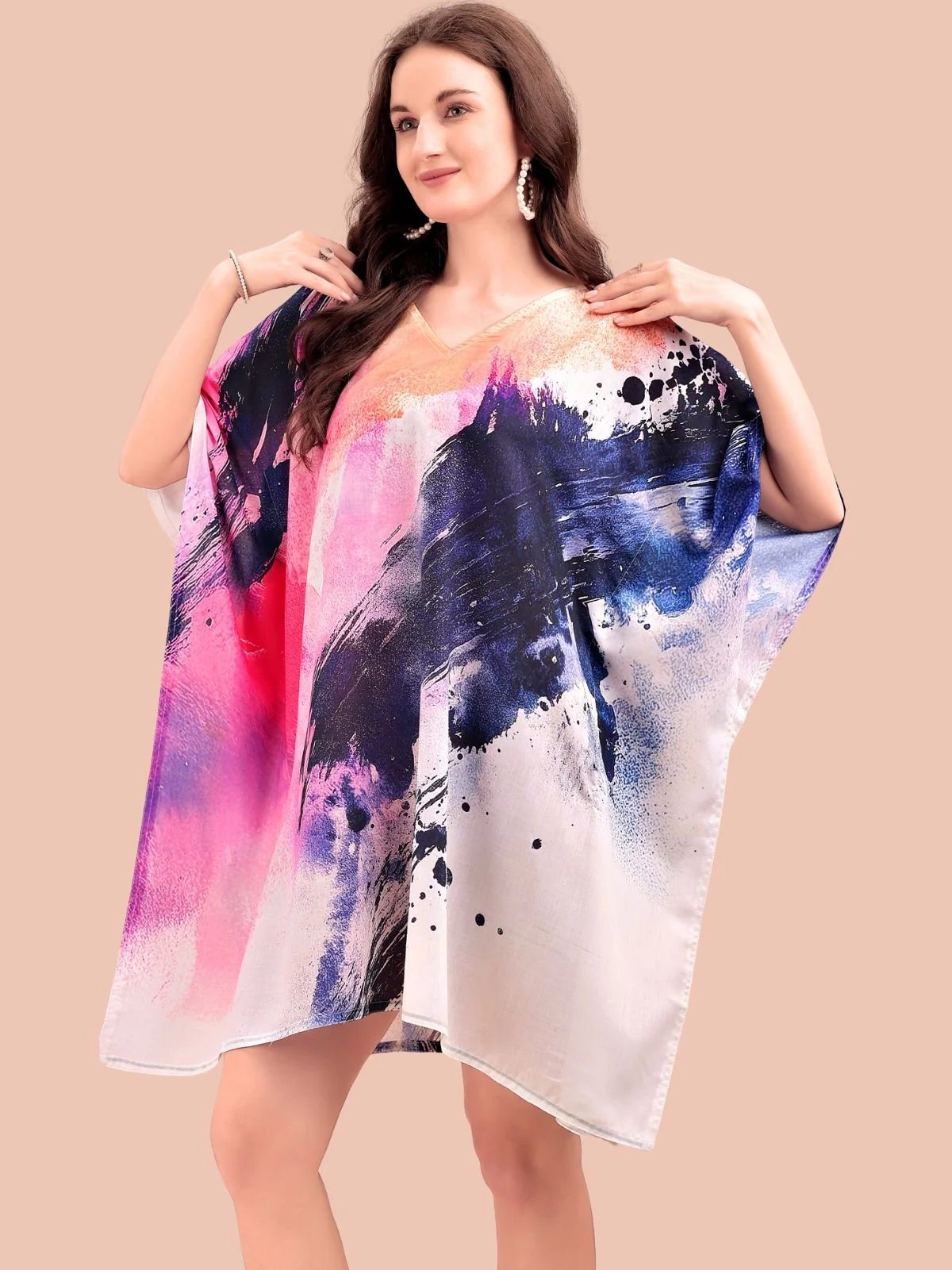 Odette Multicolour Cotton Blend Printed Kaftan For Women - Image 4
