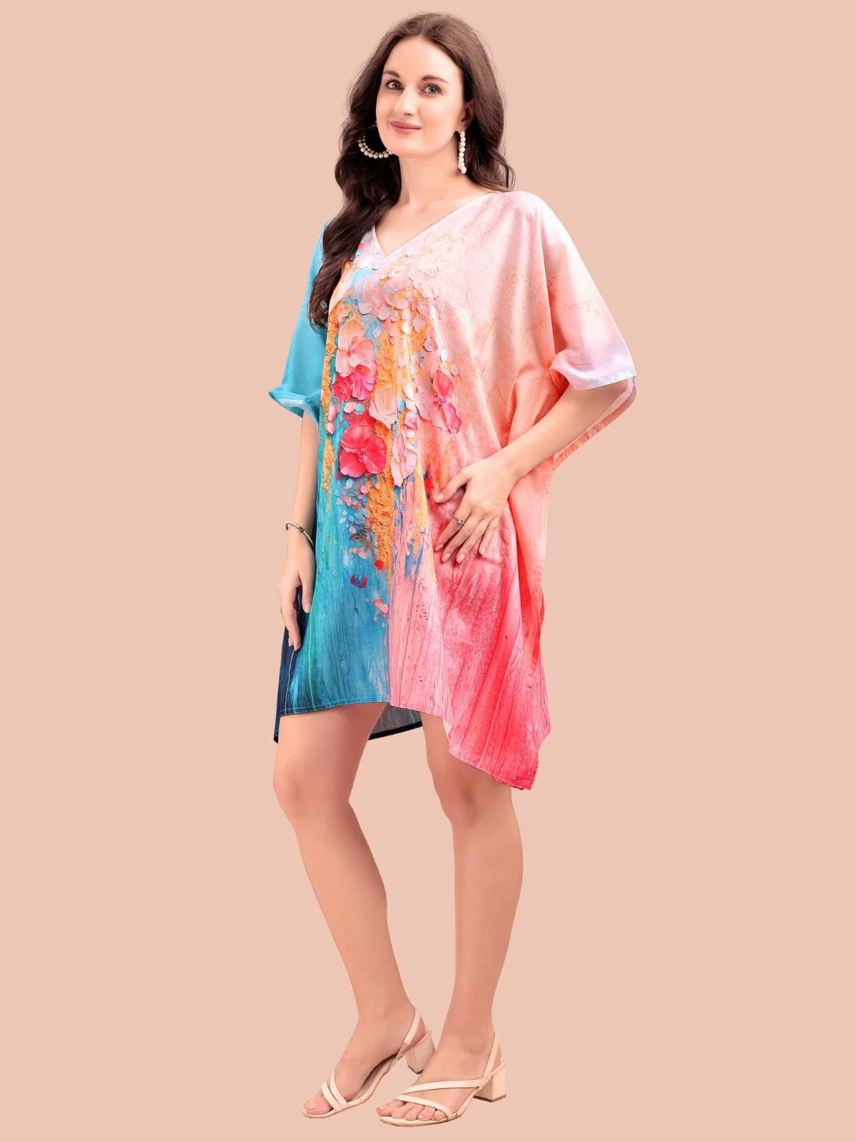 Odette Multicolour Cotton Blend Printed Kaftan For Women - Image 2