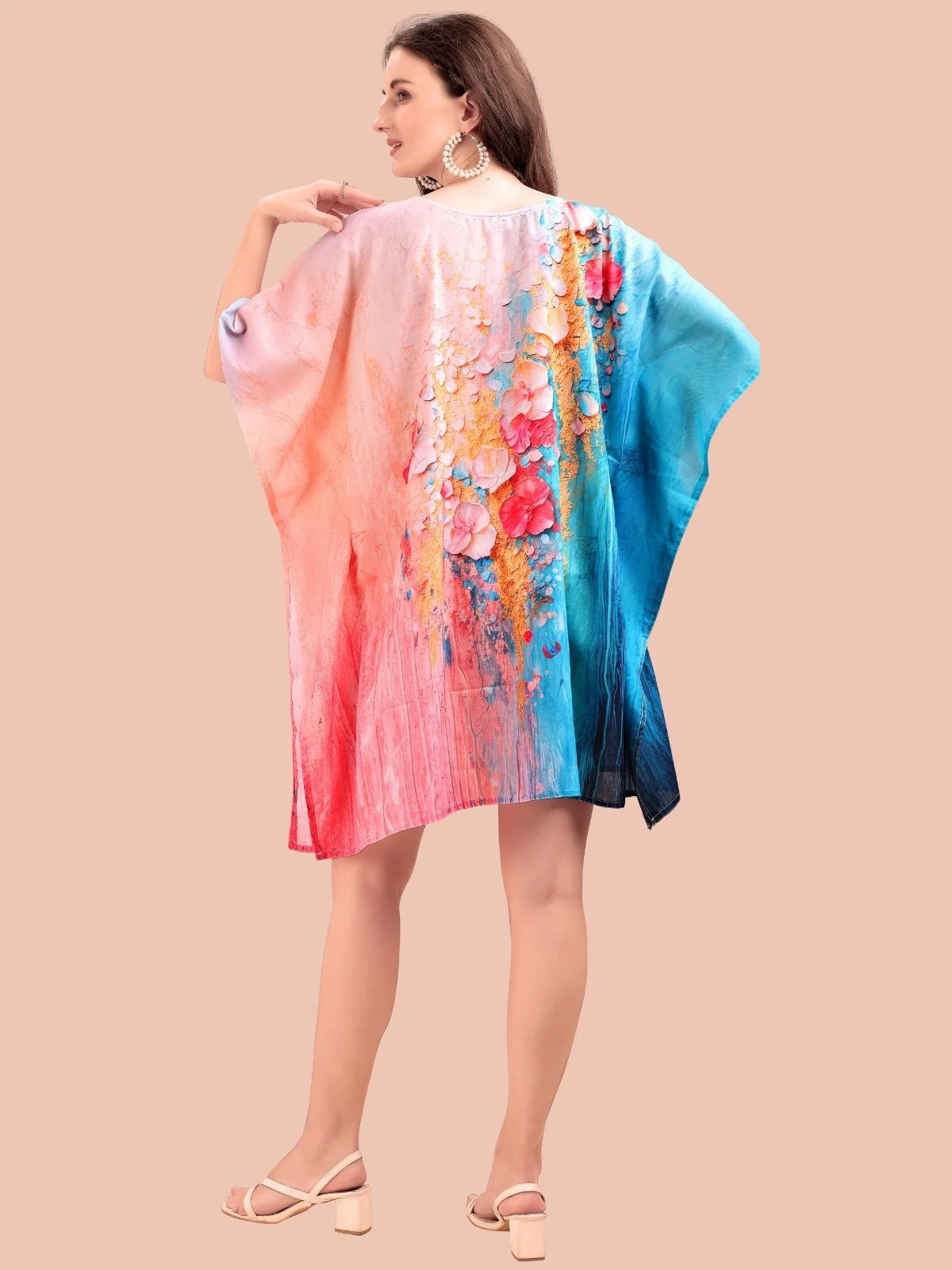 Odette Multicolour Cotton Blend Printed Kaftan For Women - Image 3