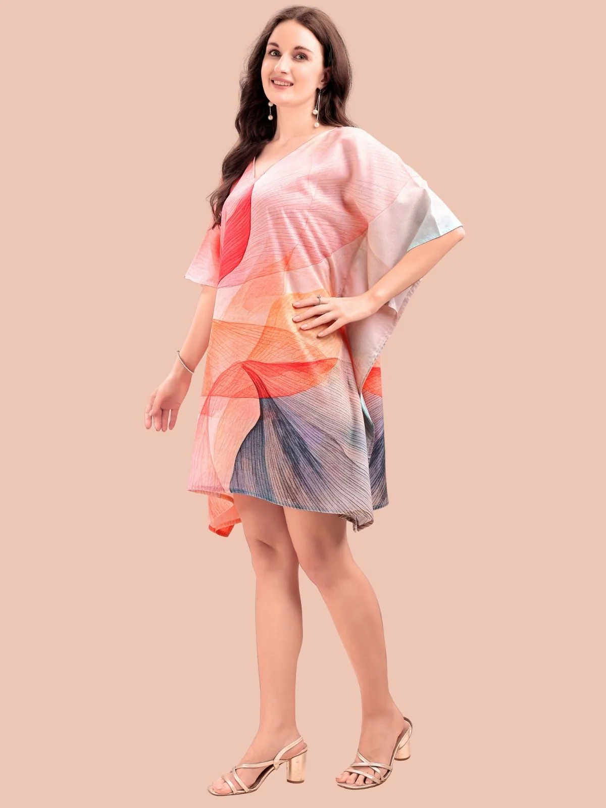 Odette Multicolour Cotton Blend Printed Kaftan For Women - Image 2