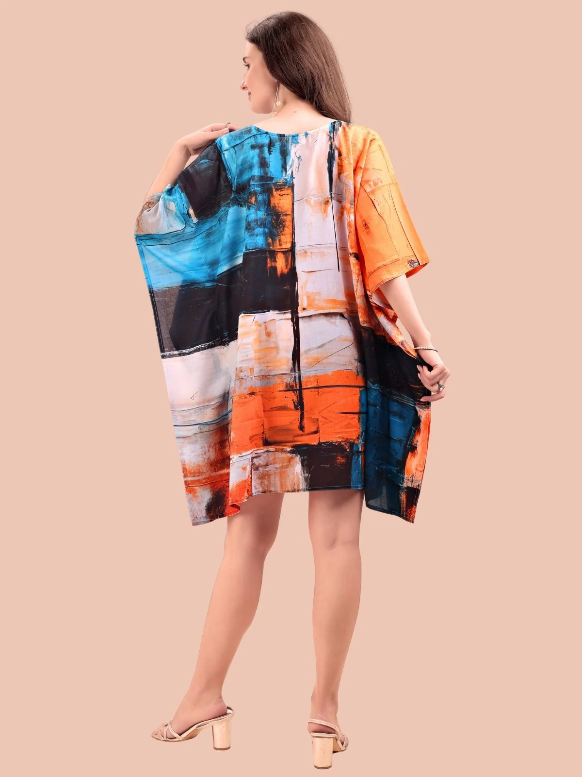 Odette Multicolour Cotton Blend Printed Kaftan For Women - Image 3