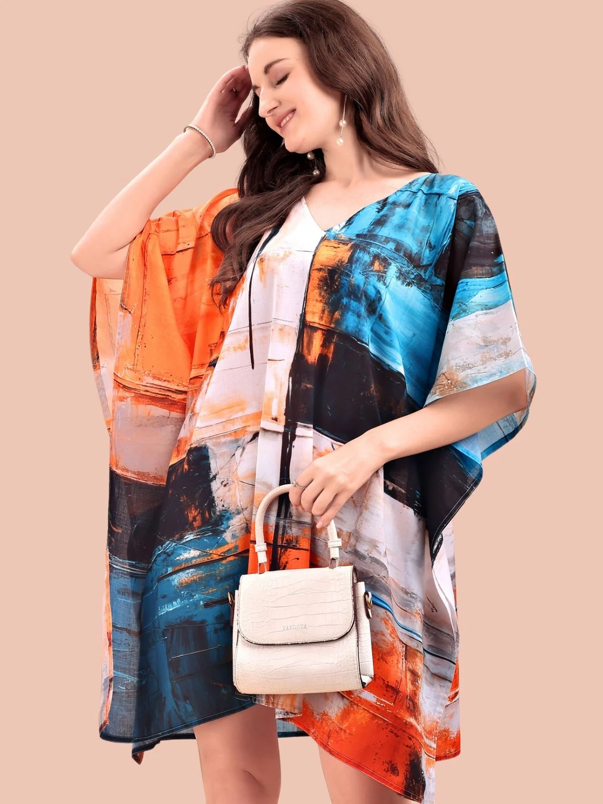Odette Multicolour Cotton Blend Printed Kaftan For Women - Image 4