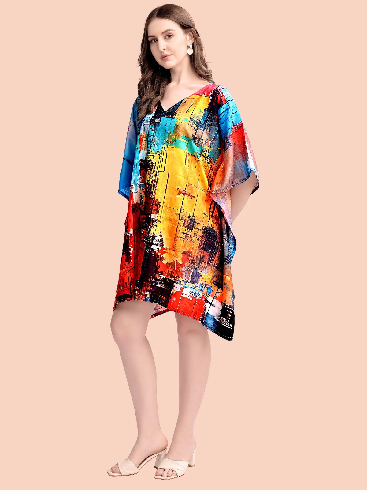 Odette Multicolour Cotton Blend Printed Kaftan For Women - Image 2