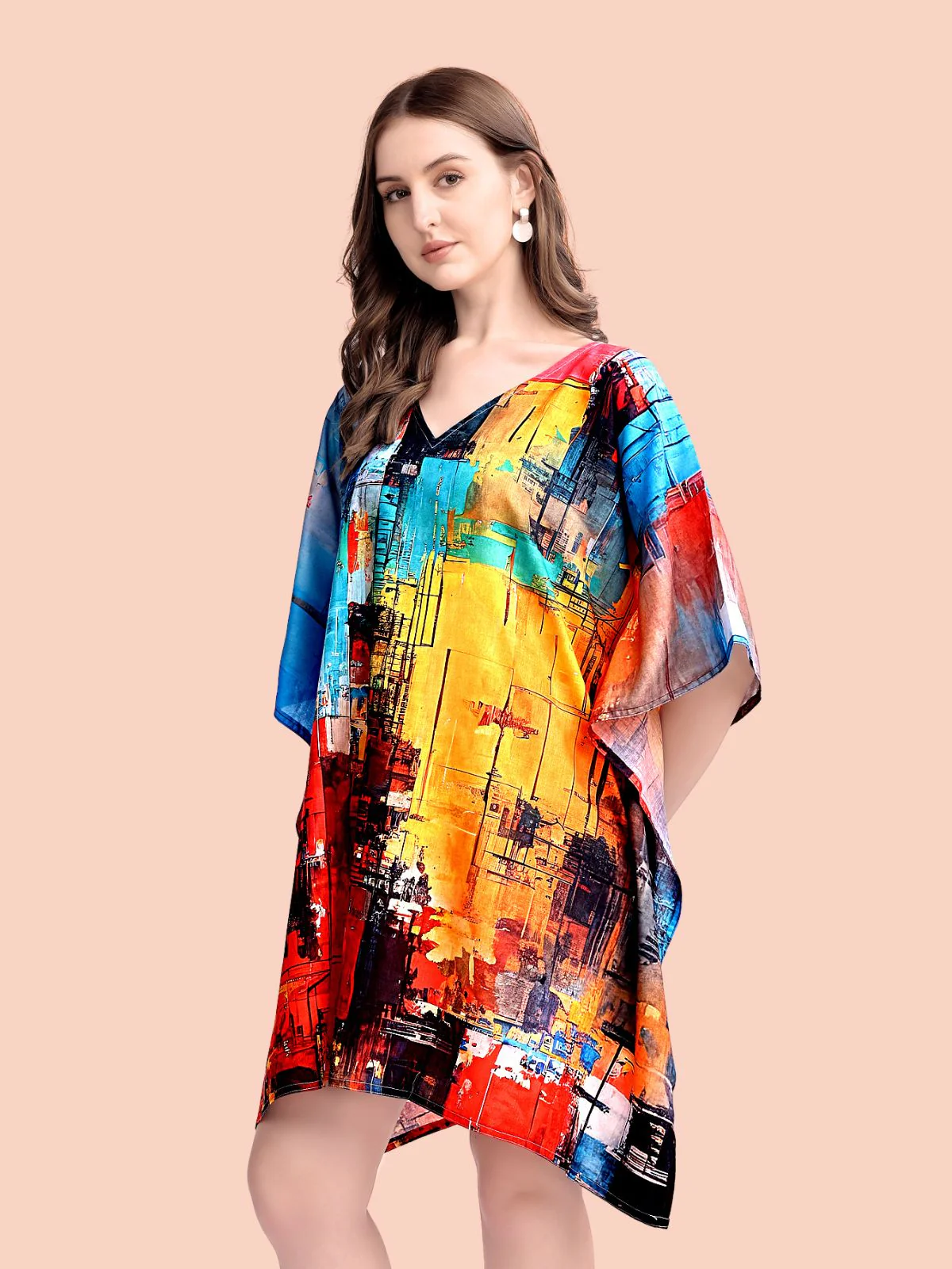 Odette Multicolour Cotton Blend Printed Kaftan For Women - Image 4