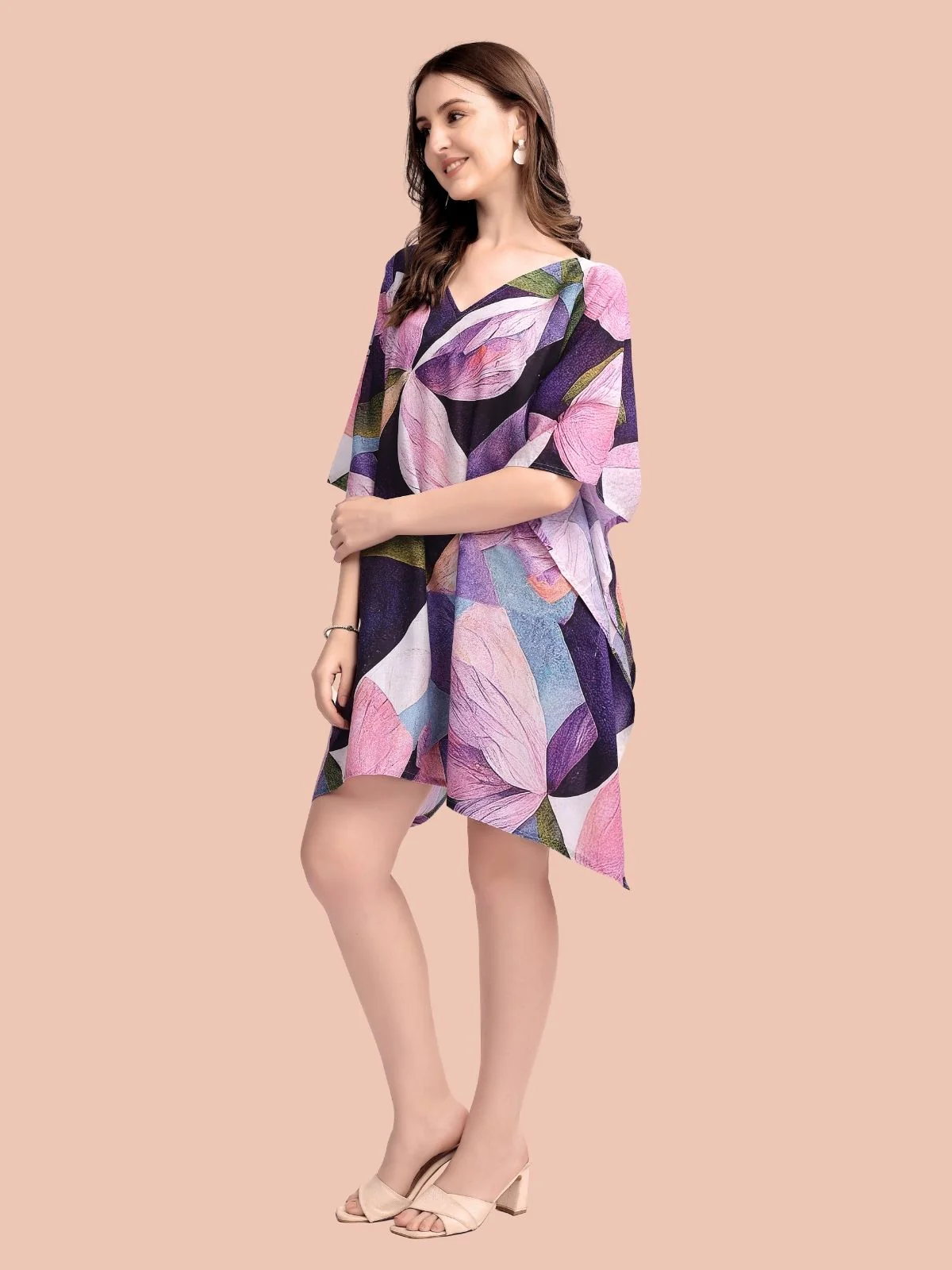 Odette Multicolour Cotton Blend Printed Kaftan For Women - Image 2