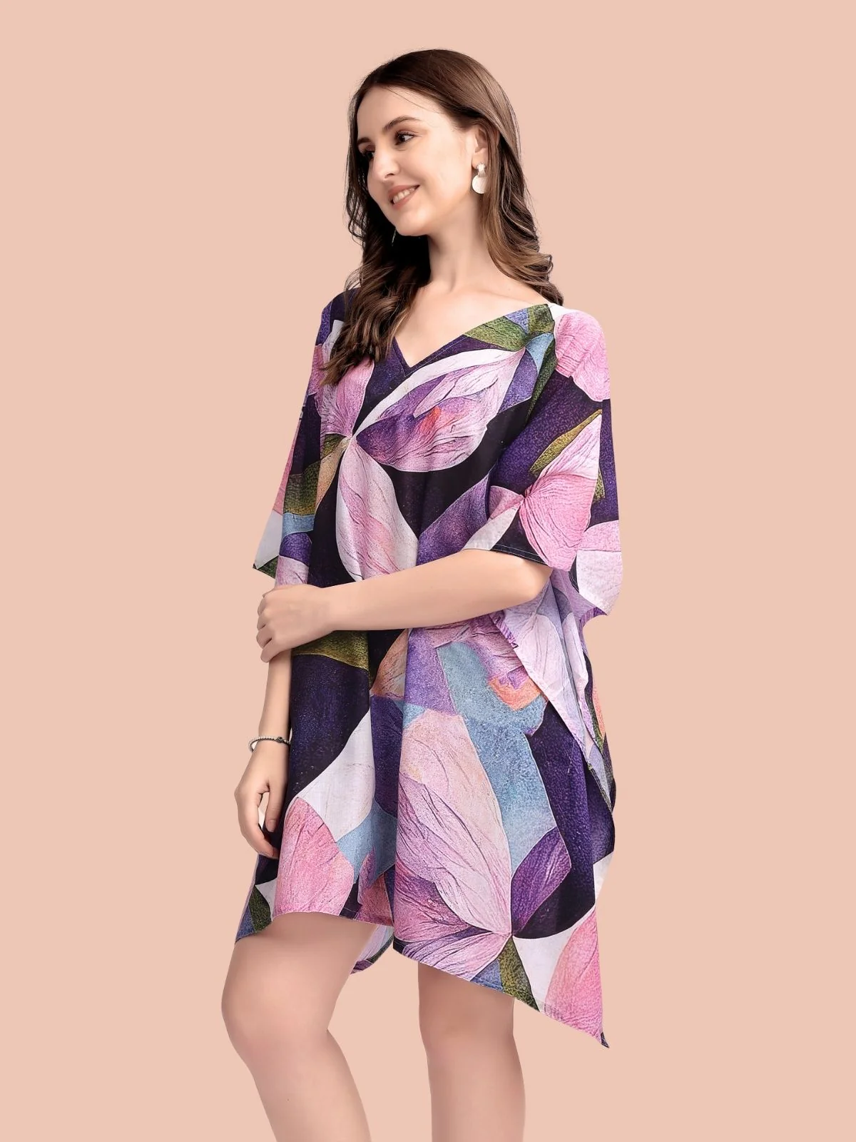 Odette Multicolour Cotton Blend Printed Kaftan For Women - Image 4