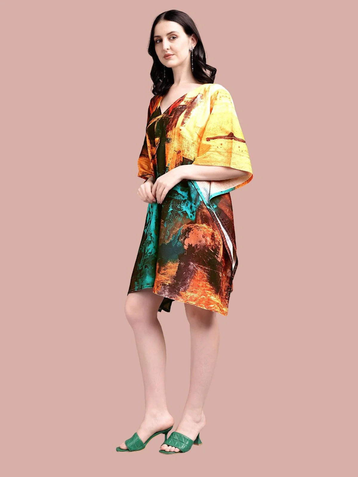 Odette Multicolour Cotton Blend Printed Kaftan For Women - Image 2