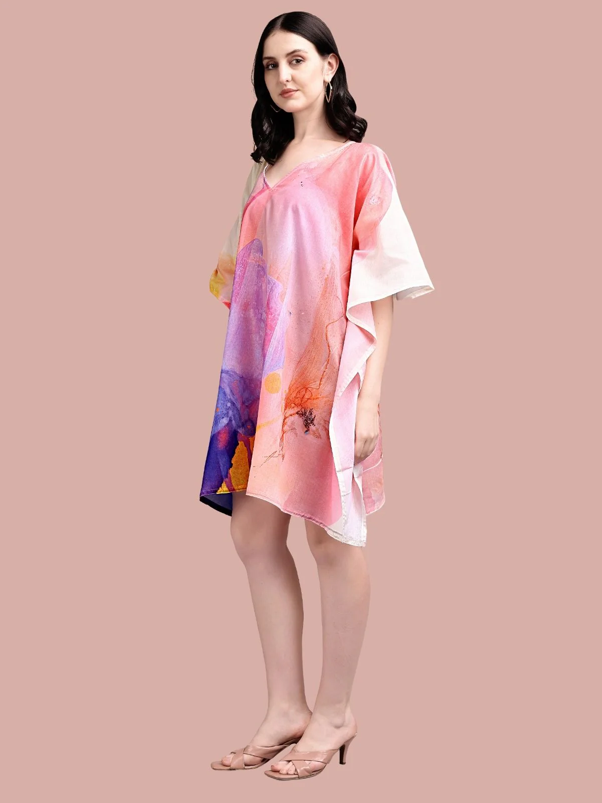 Odette Multicolour Cotton Blend Printed Kaftan For Women - Image 2
