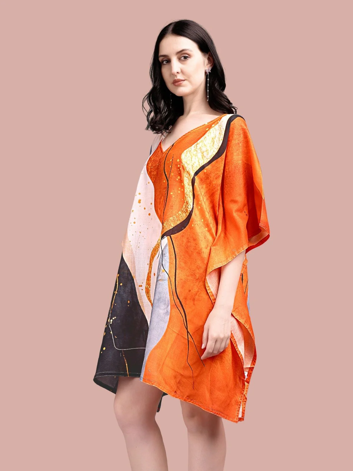 Odette Multicolour Cotton Blend Printed Kaftan For Women - Image 4