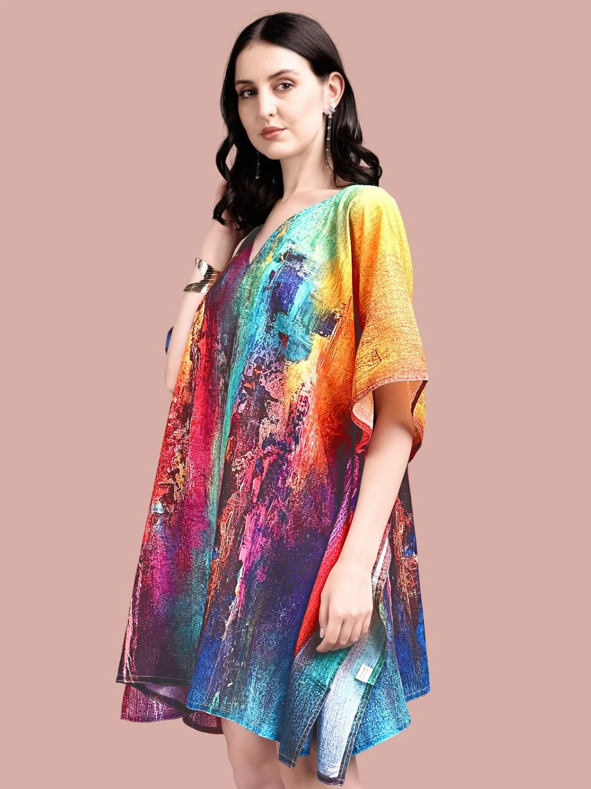 Odette Multicolour Cotton Blend Printed Kaftan For Women - Image 4