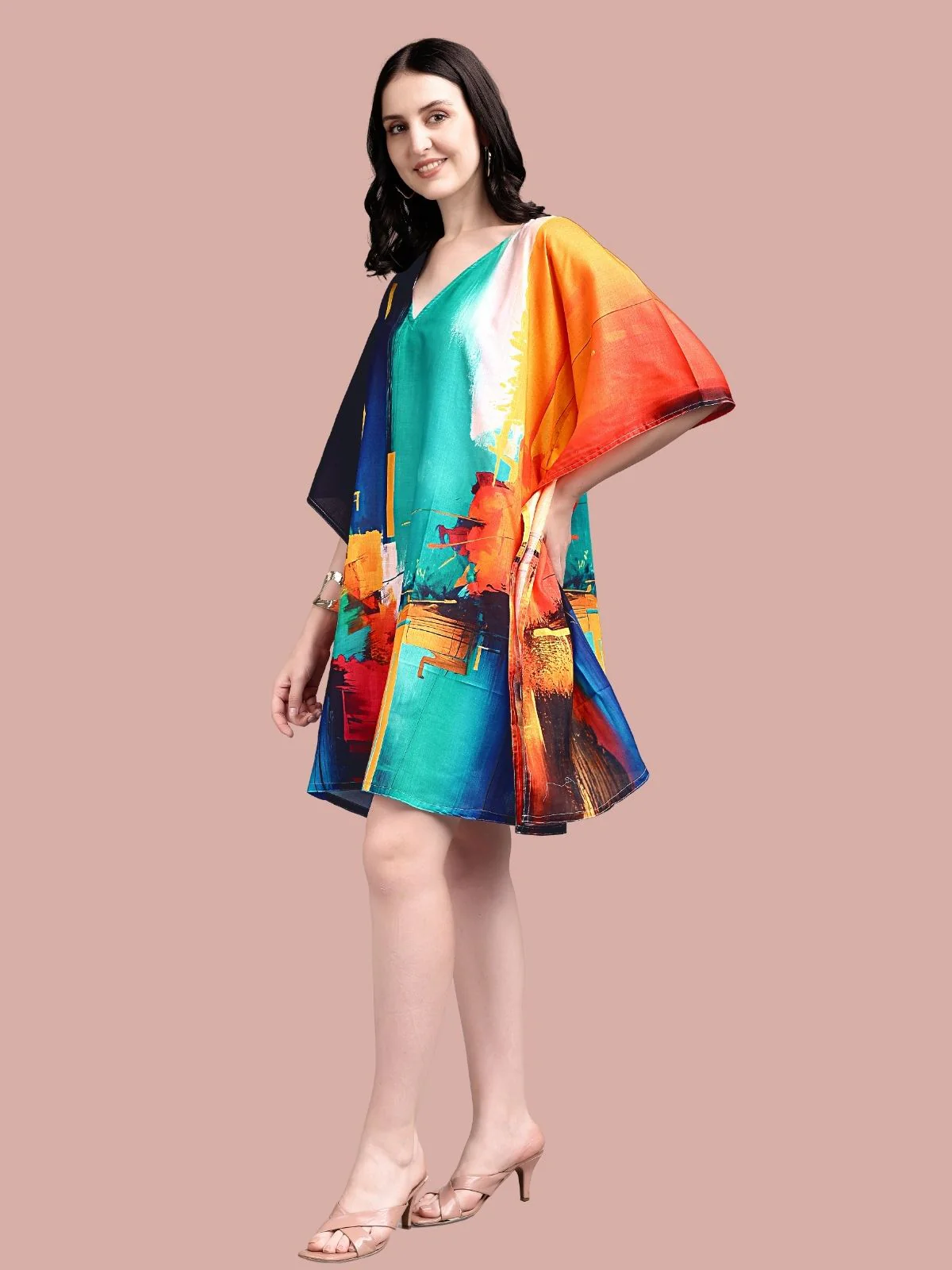 Odette Multicolour Cotton Blend Printed Kaftan For Women - Image 2