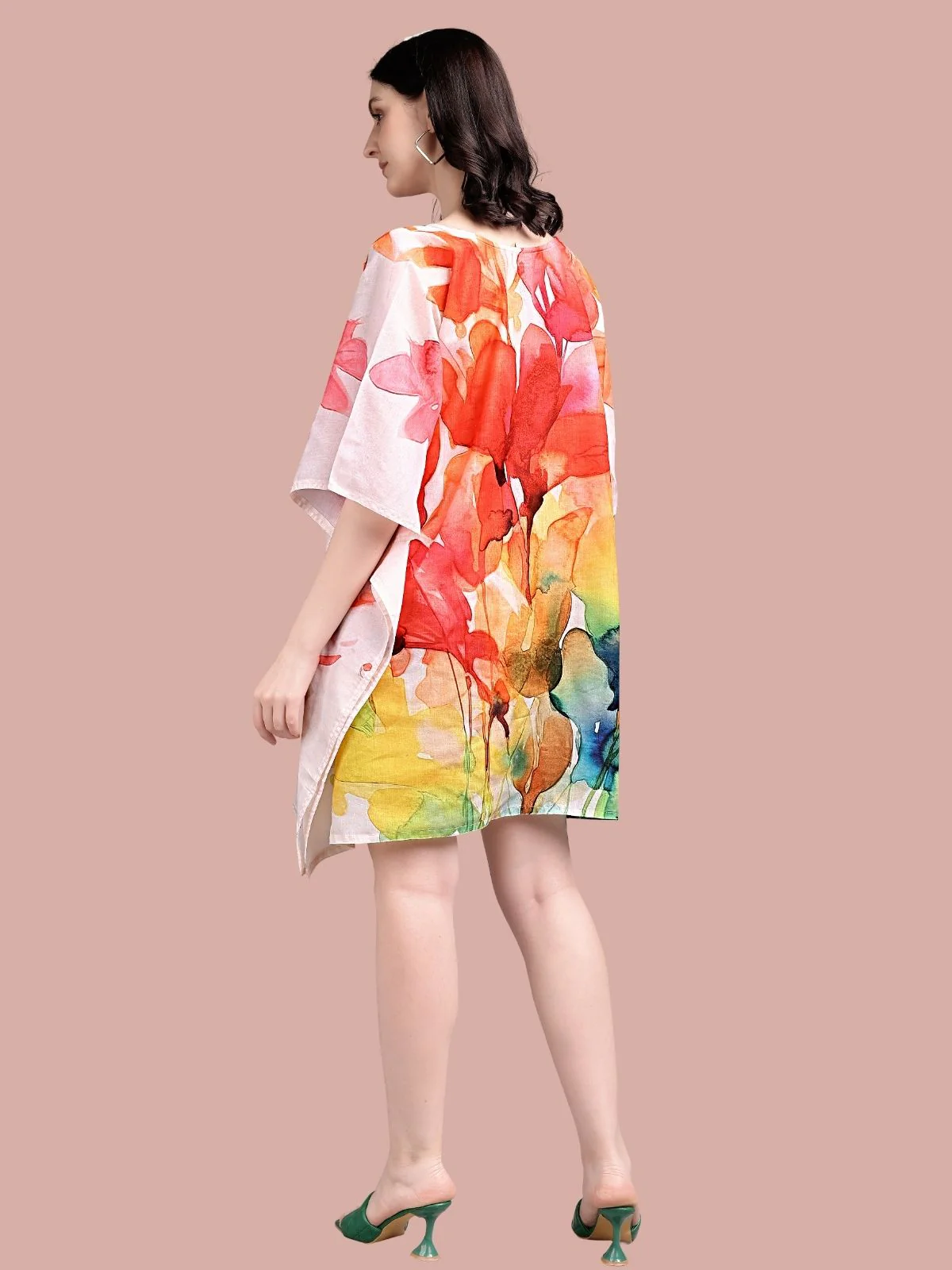 Odette Multicolour Cotton Blend Printed Kaftan For Women - Image 3