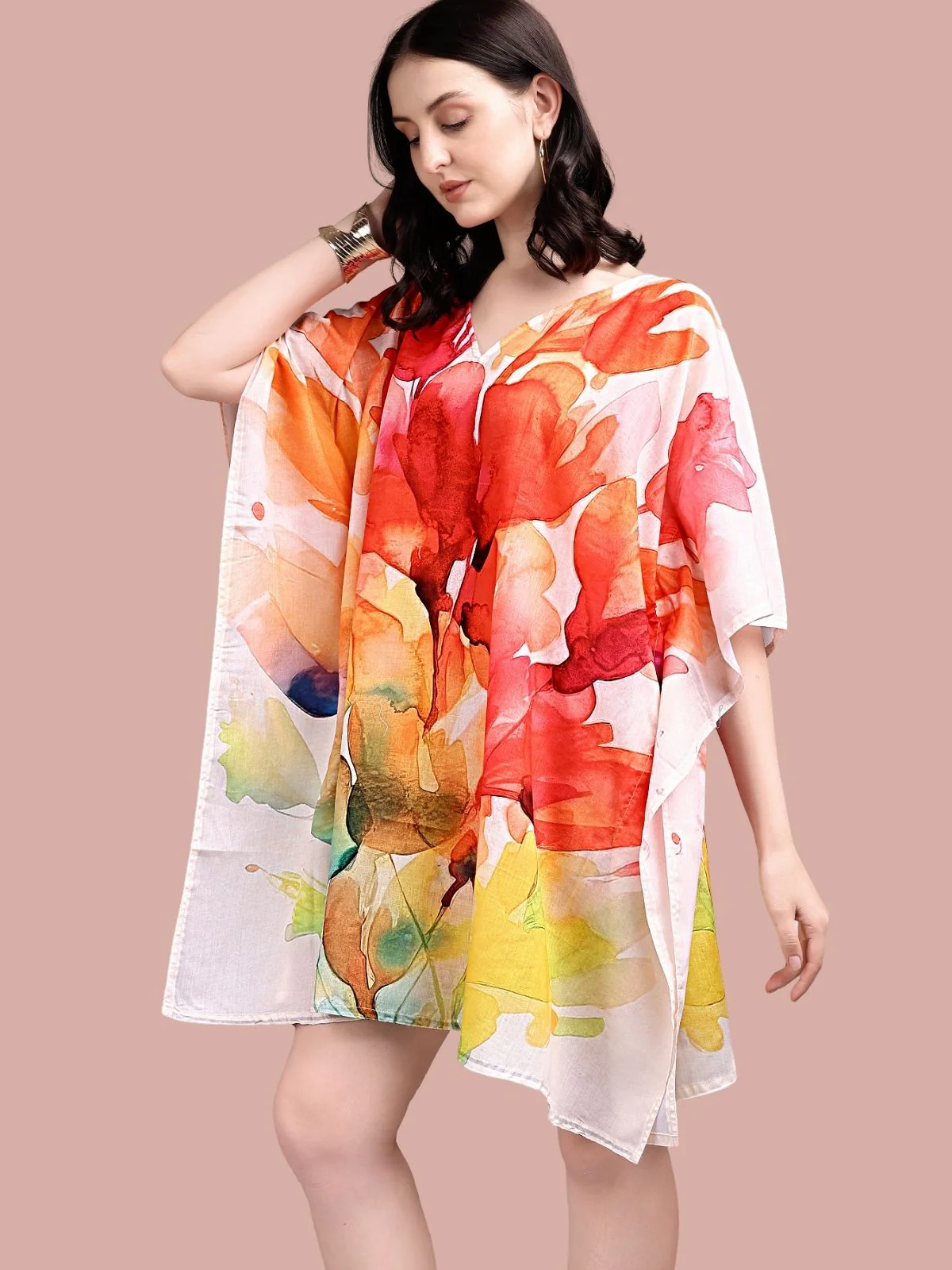 Odette Multicolour Cotton Blend Printed Kaftan For Women - Image 4