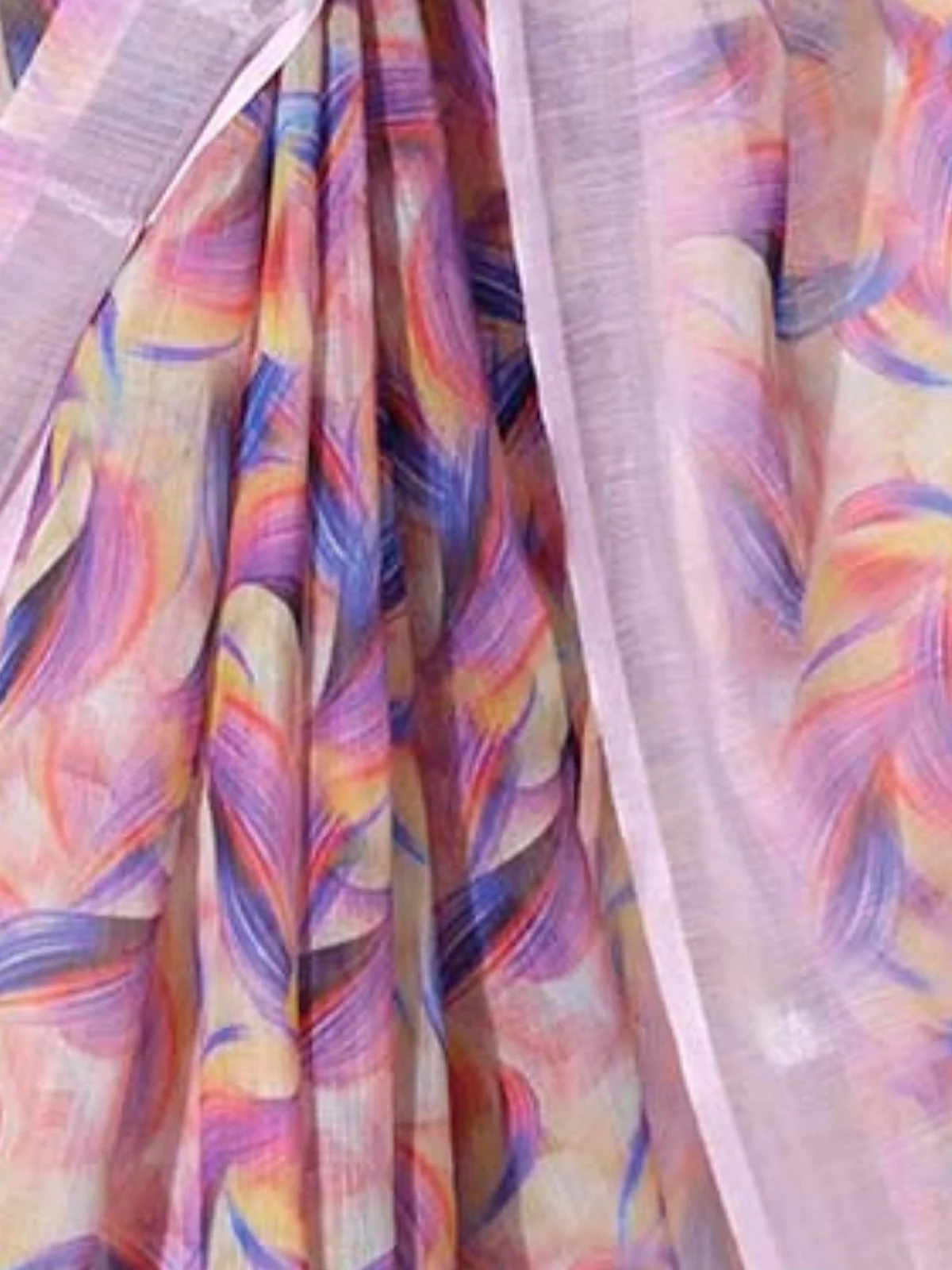 Odette Multicolour Cotton Linen Solid Printed Saree For Women - Image 6