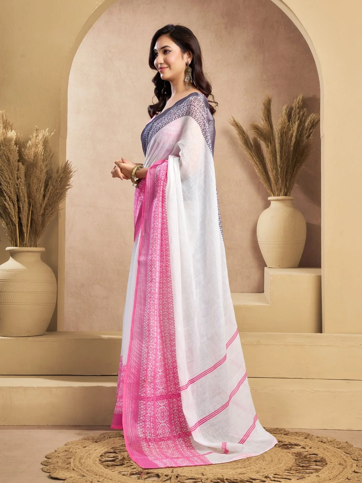 Odette Multicolour Cotton Linen Zari Work Saree For Women - Image 2
