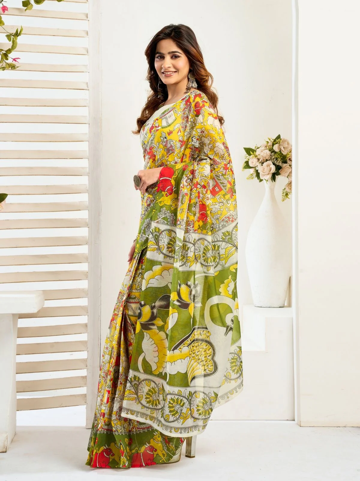 Odette Multicolour Cotton Linen Zari Work Saree For Women - Image 3