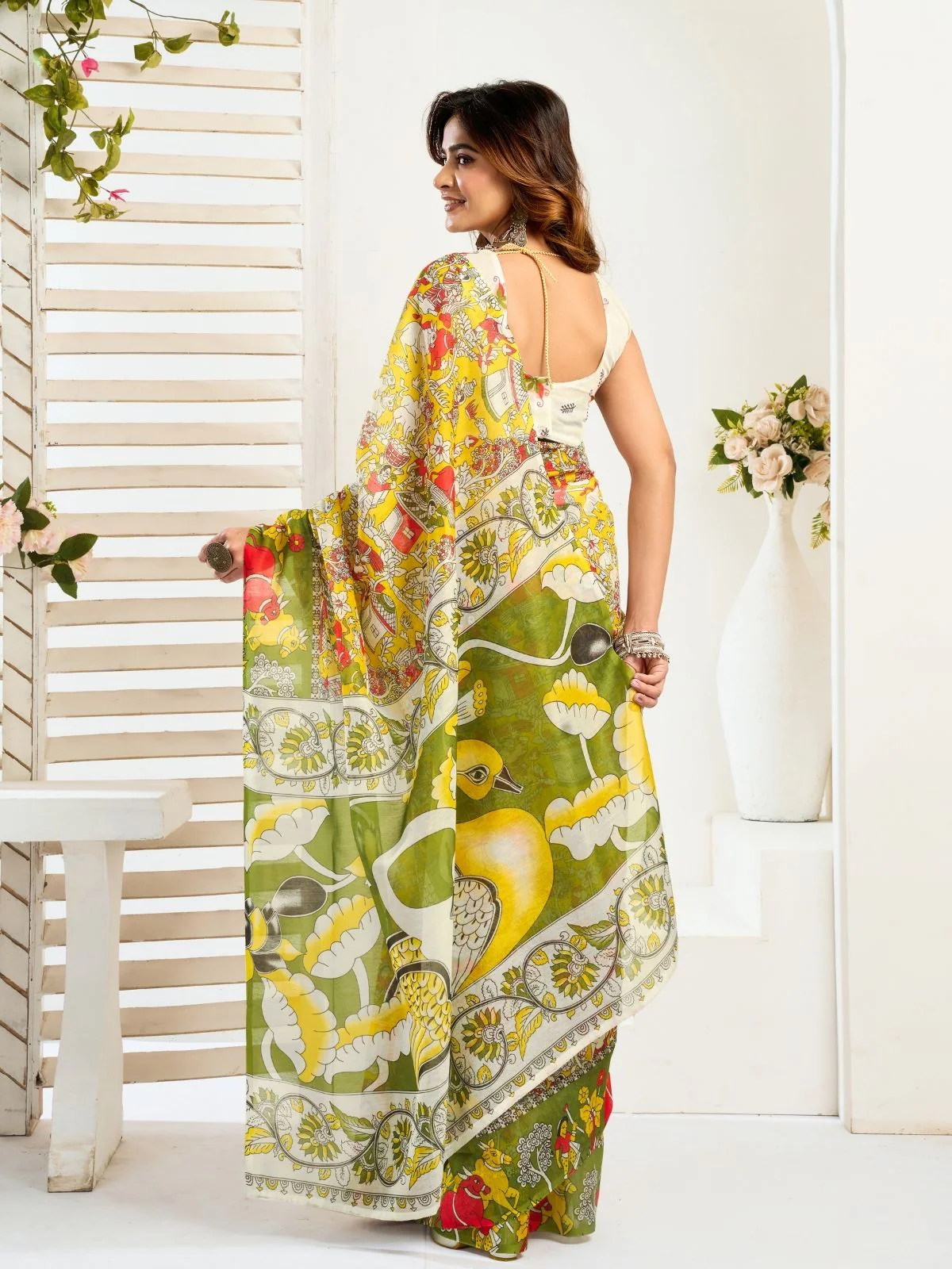 Odette Multicolour Cotton Linen Zari Work Saree For Women - Image 4