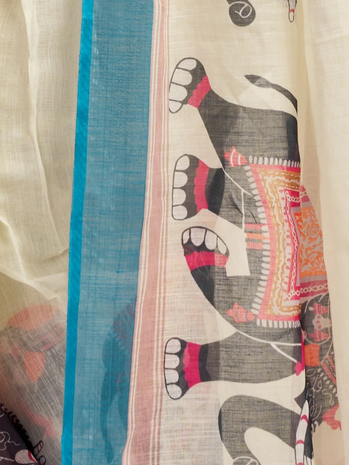 Odette Multicolour Cotton Linen Zari Work Saree For Women - Image 6