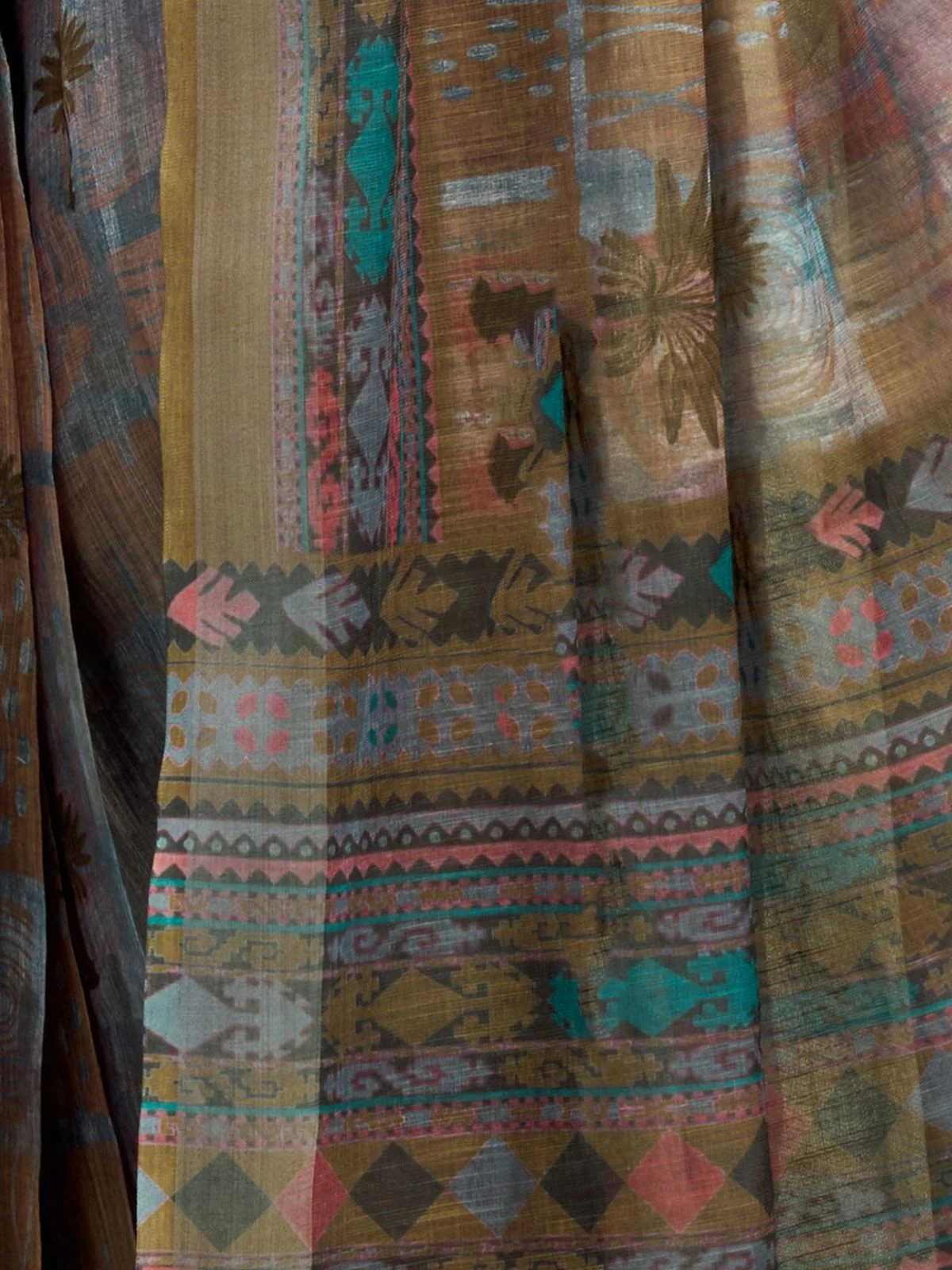 Odette Multicolour Cotton Linen Zari Work Saree For Women - Image 6