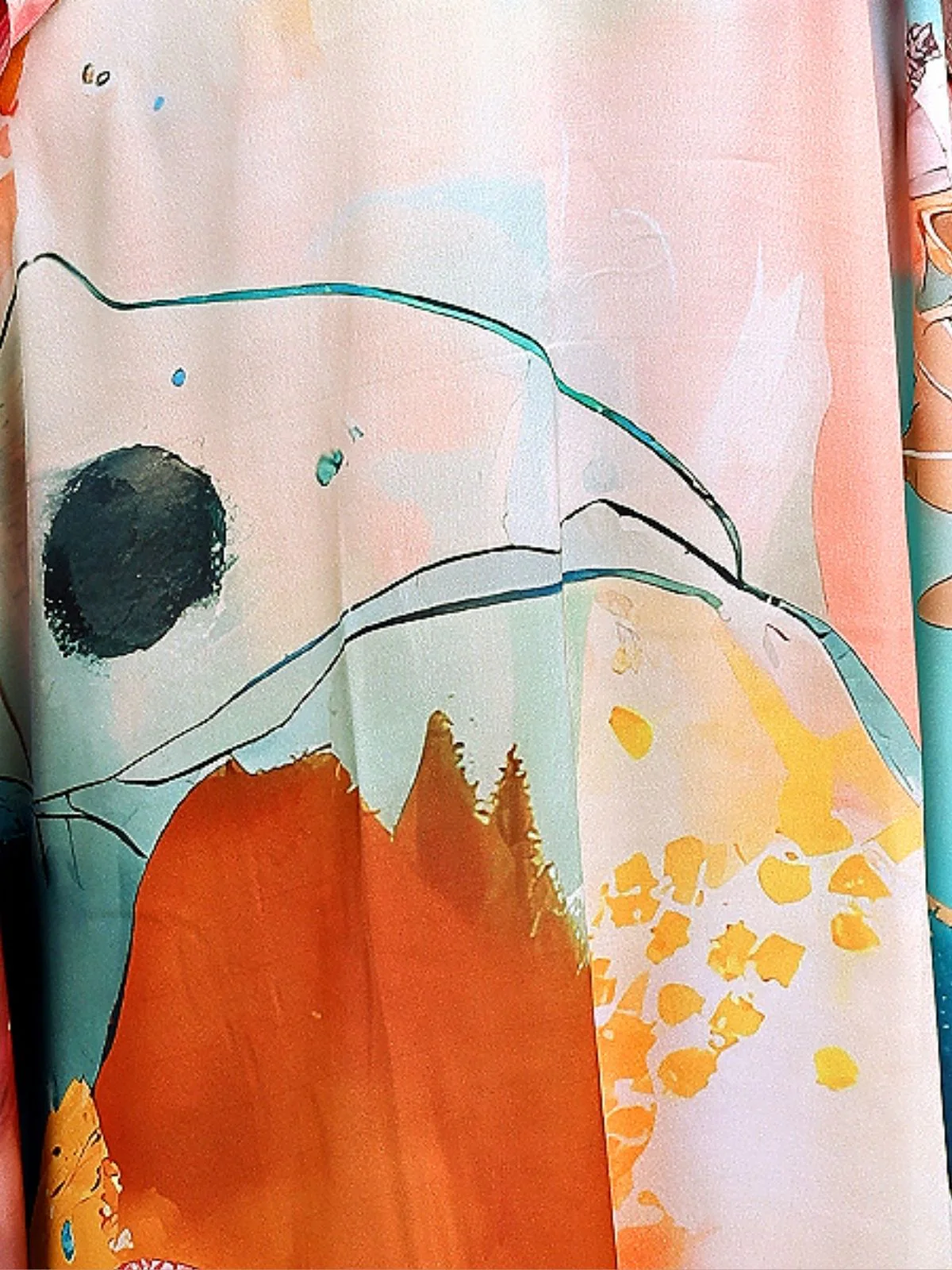 Odette Multicolor Satin Printed Kaftan For Women - Image 5