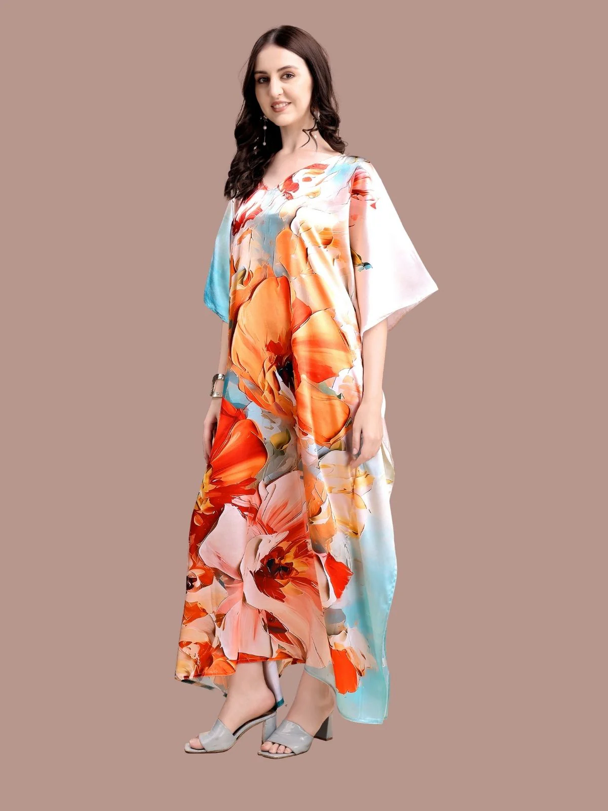 Odette Multicolor Satin Printed Kaftan For Women - Image 2