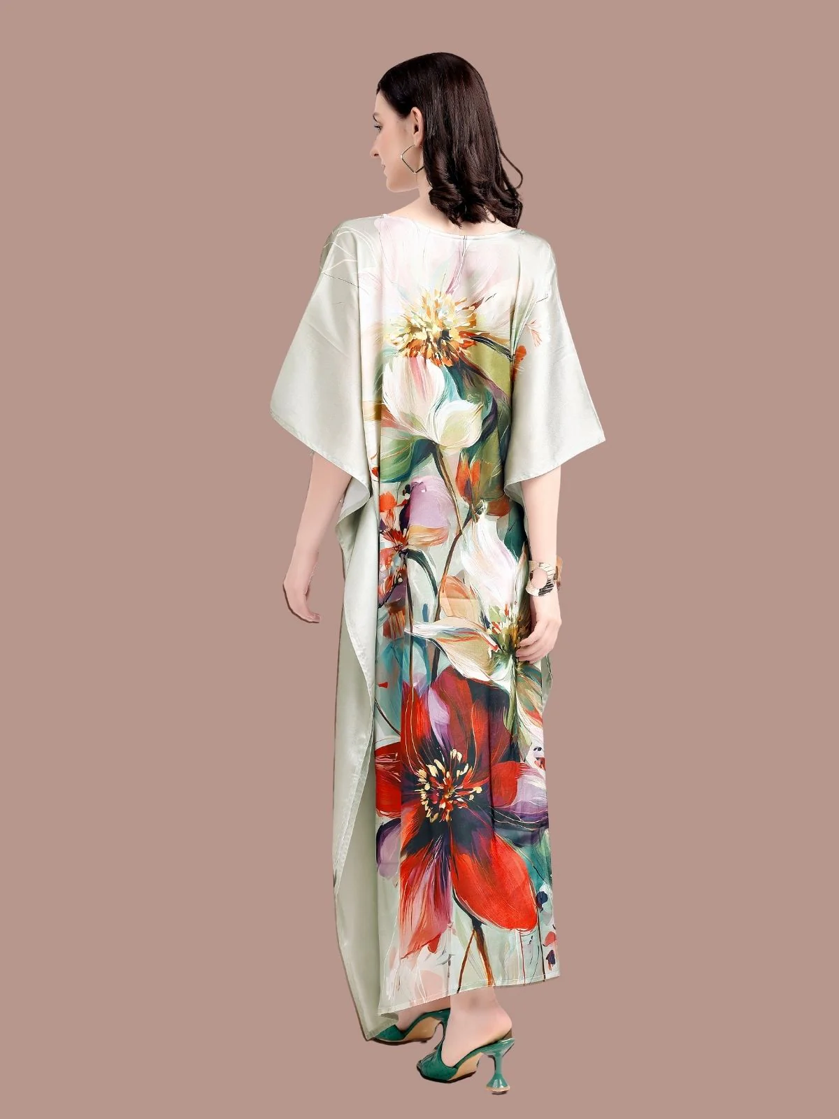 Odette Multicolor Satin Printed Kaftan For Women - Image 3