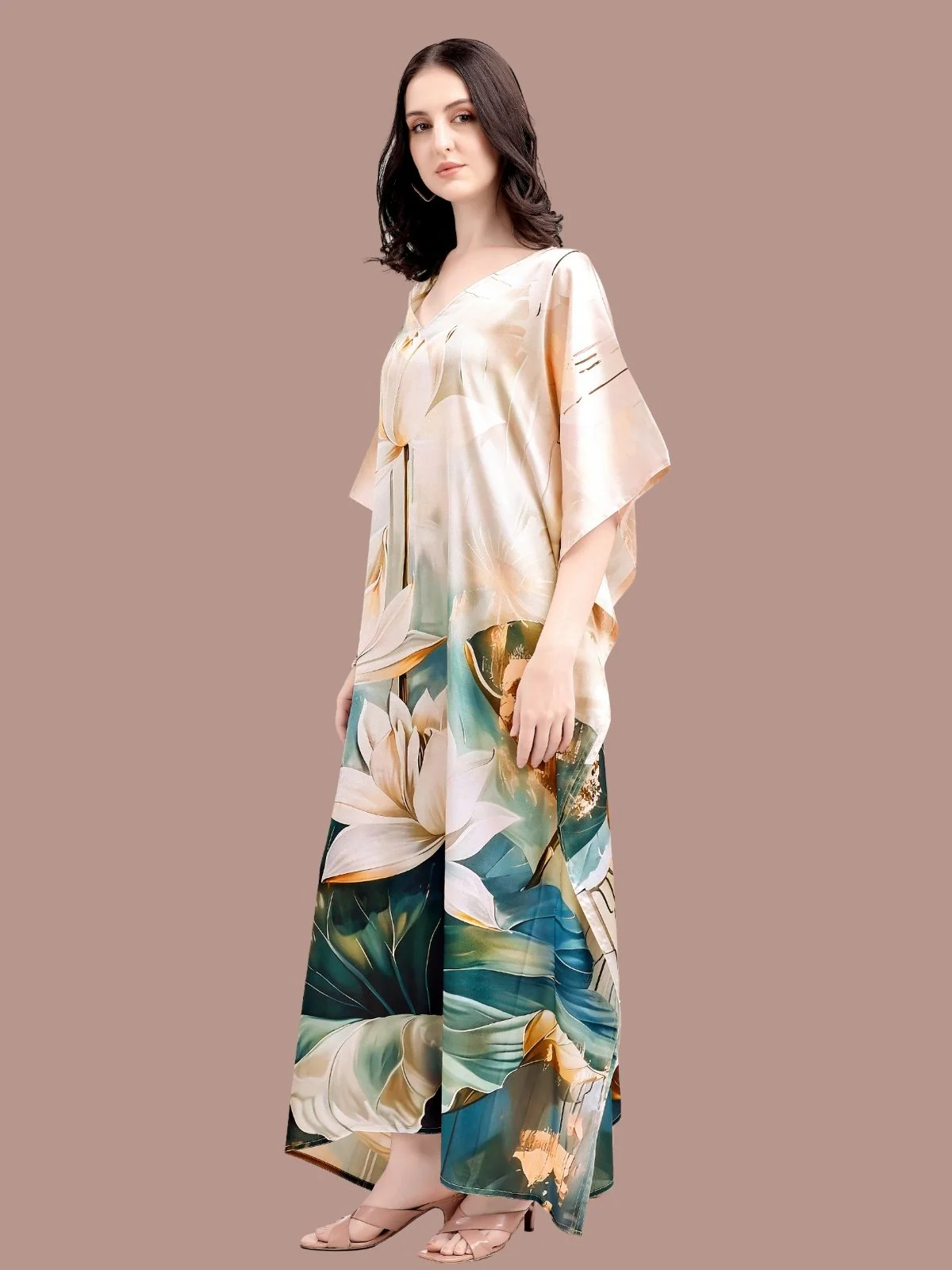 Odette Multicolor Satin Printed Kaftan For Women - Image 2