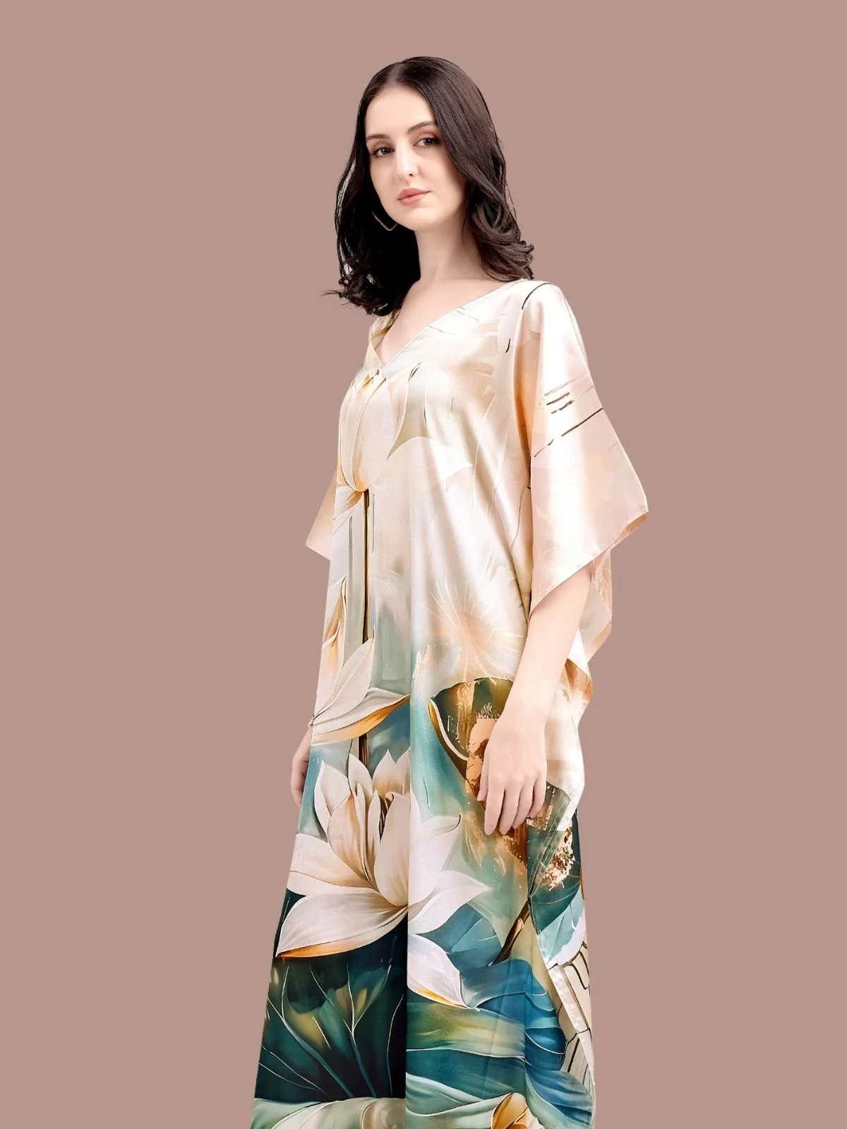 Odette Multicolor Satin Printed Kaftan For Women - Image 4