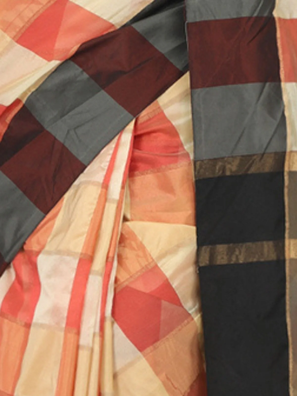 Odette Multicolour Silk Blend Checked Saree For Women - Image 6