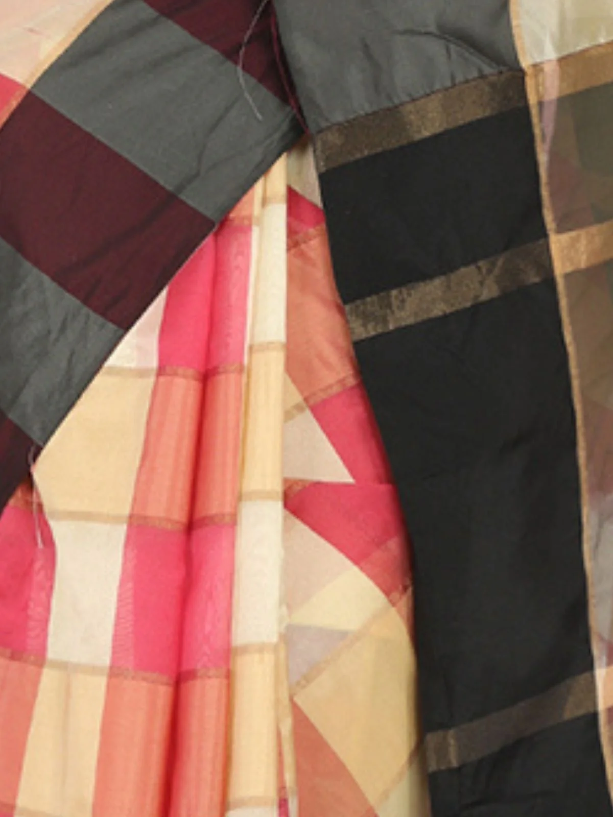Odette Multicolour Silk Blend Checked Saree For Women - Image 6