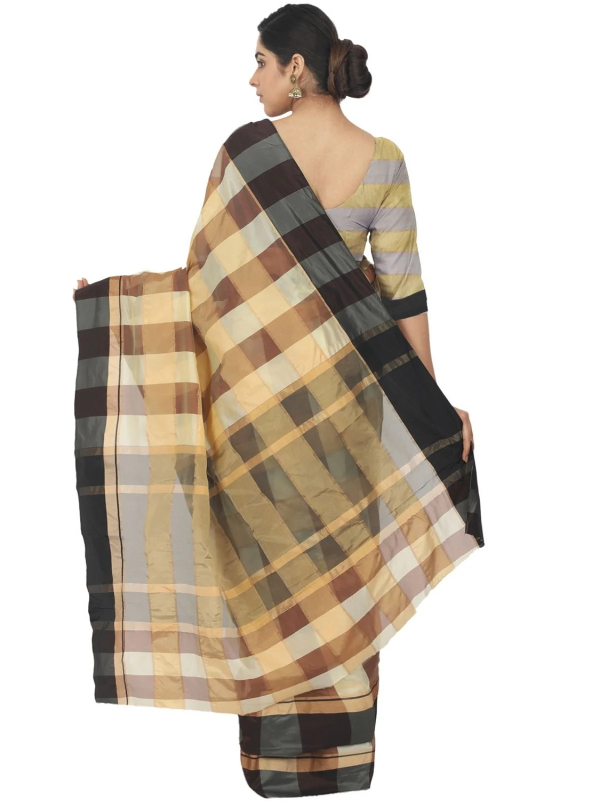 Odette Multicolour Silk Blend Checked Saree For Women - Image 4