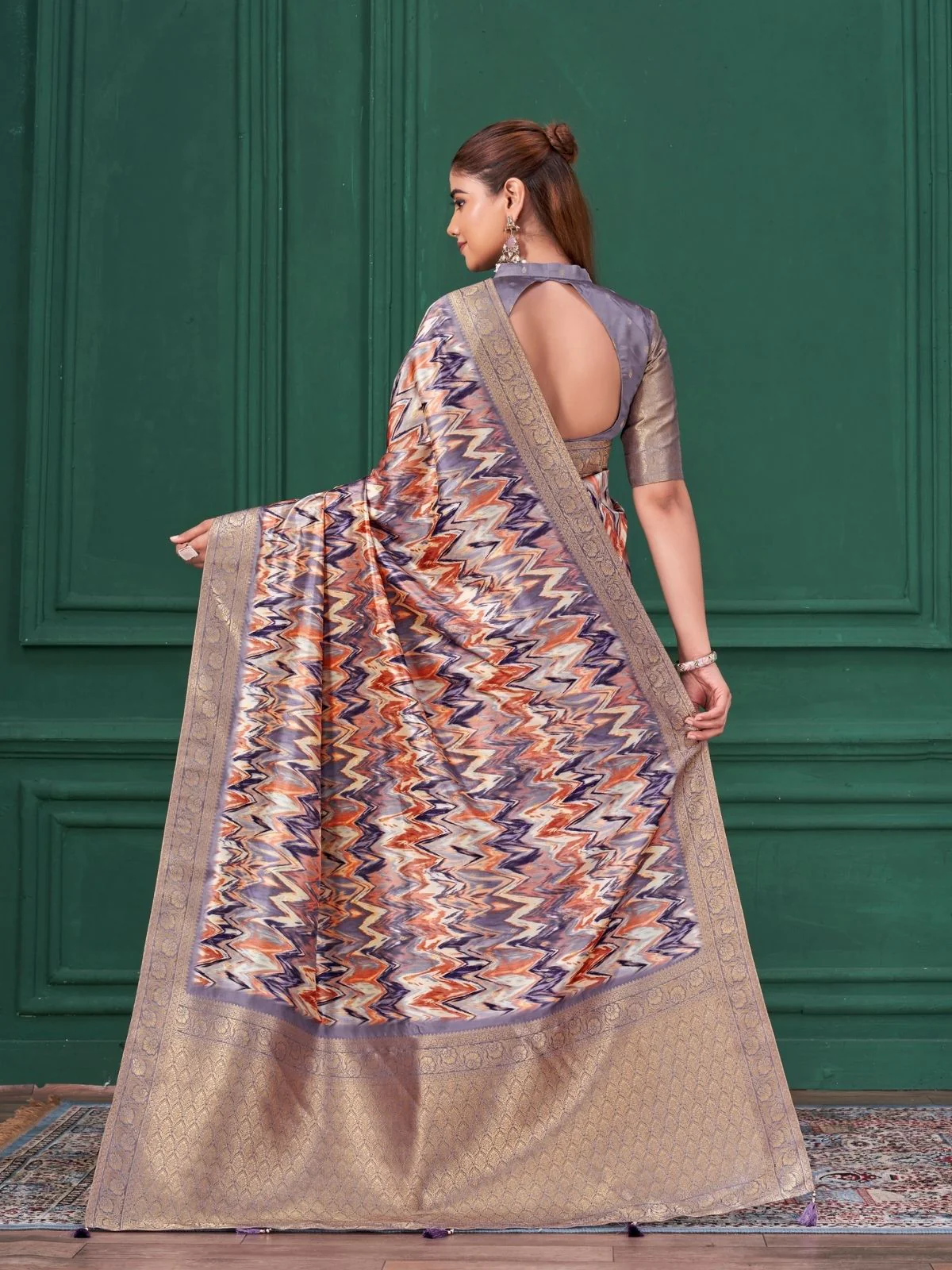 Odette Multicolour Silk Blend Woven Printed Saree For Women - Image 3