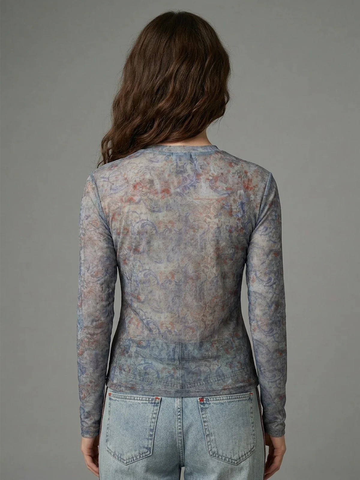 Odette Multicolour Soft Net Printed Top For Women - Image 3