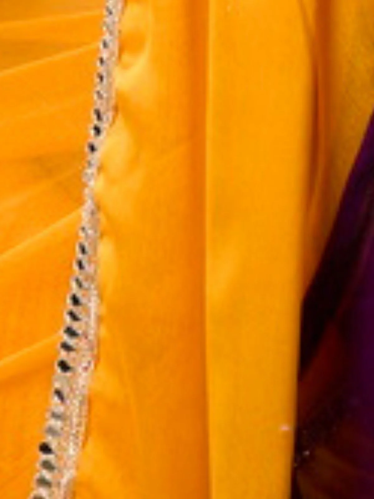 Odette Mustard And Purple Georgette Lace Work Saree With Unstitched Blouse For Women - Image 6