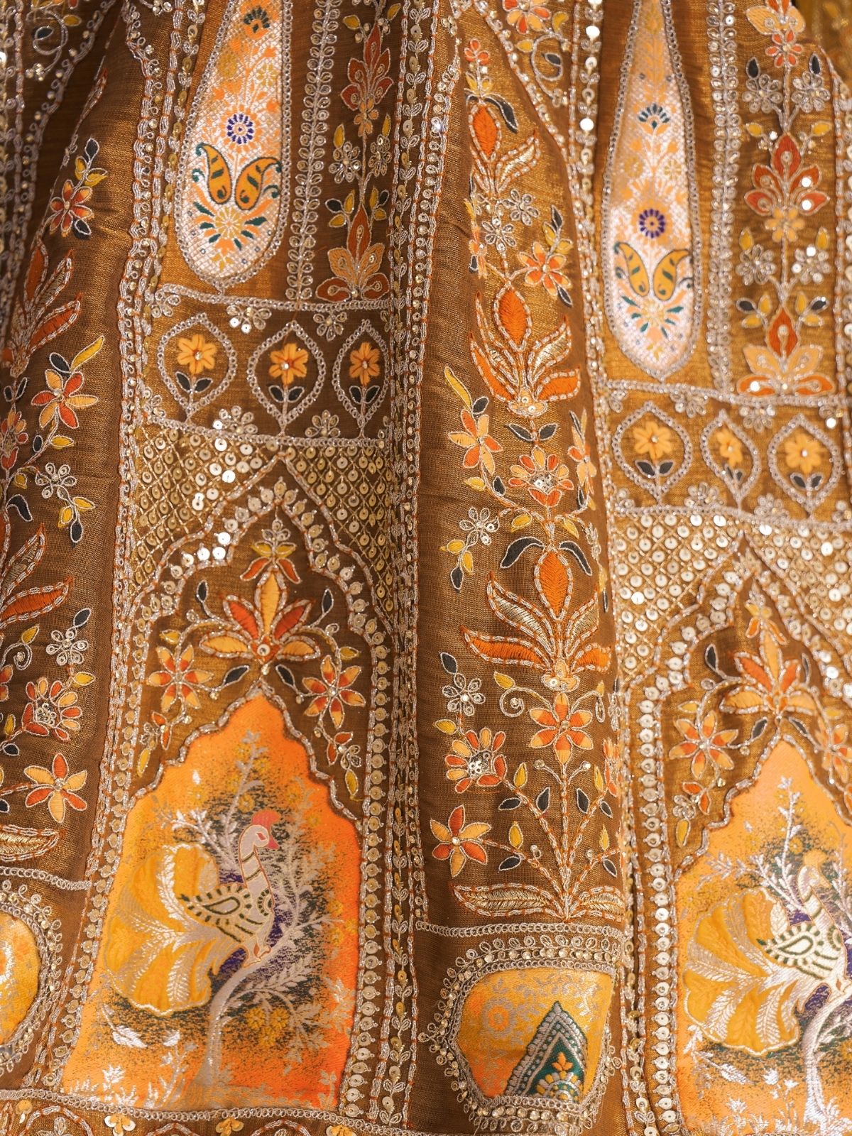 Odette Mustard Banarasi Silk Embroidered Semi-Stitched Lehenga For Women - Image 6