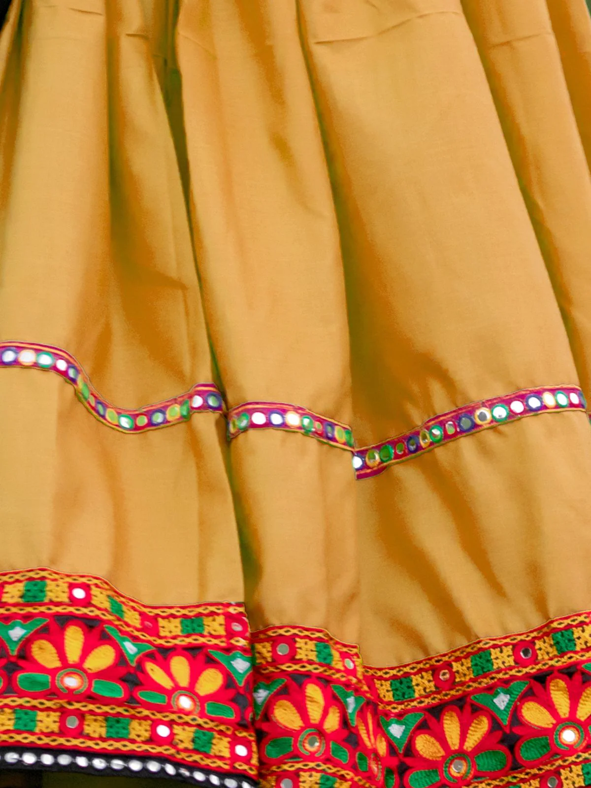 Odette Mustard Embroidered Cotton Semi Stitched Lehenga With Unstitched Blouse For Women - Image 8