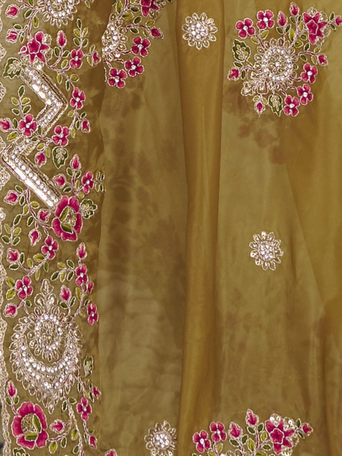 Odette Mustard Embroidered Silk Blend Saree With Unstitched Blouse For Women - Image 4