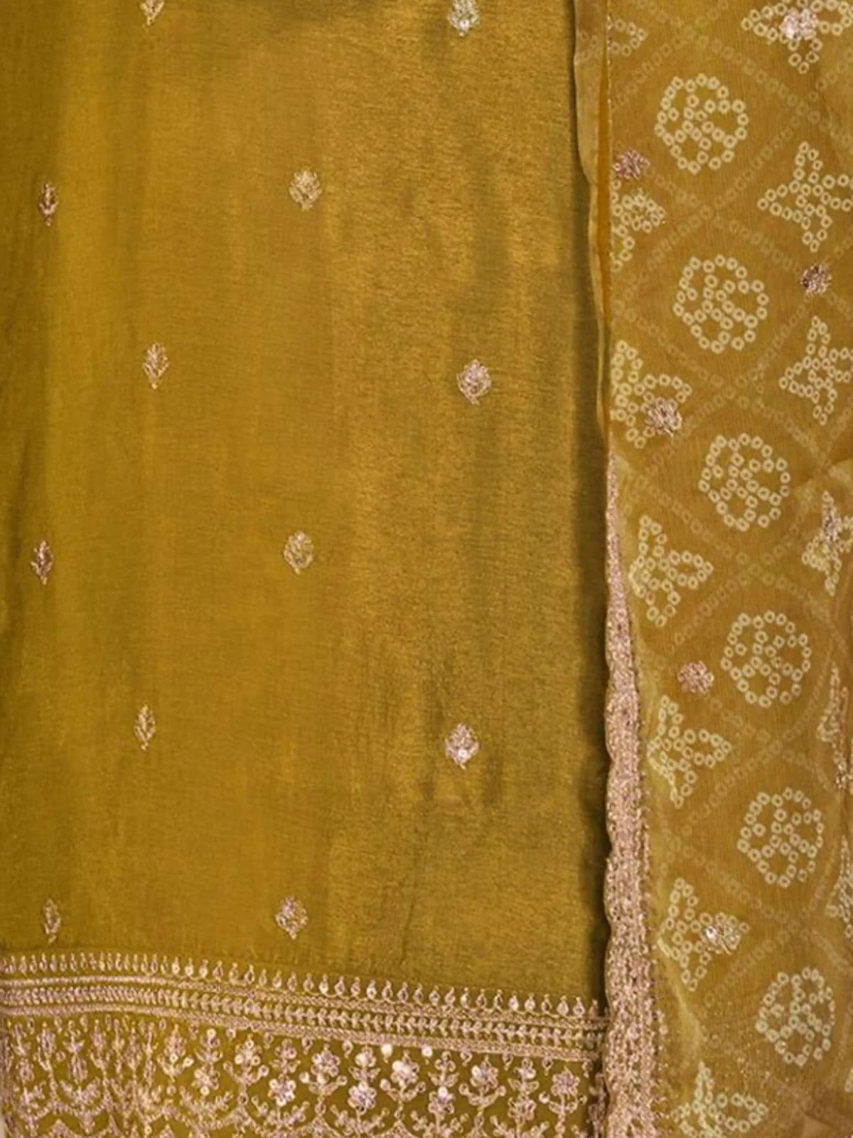 Odette Mustard Georgette Embroidered Semi-Stitched Kurta Set For Women - Image 3