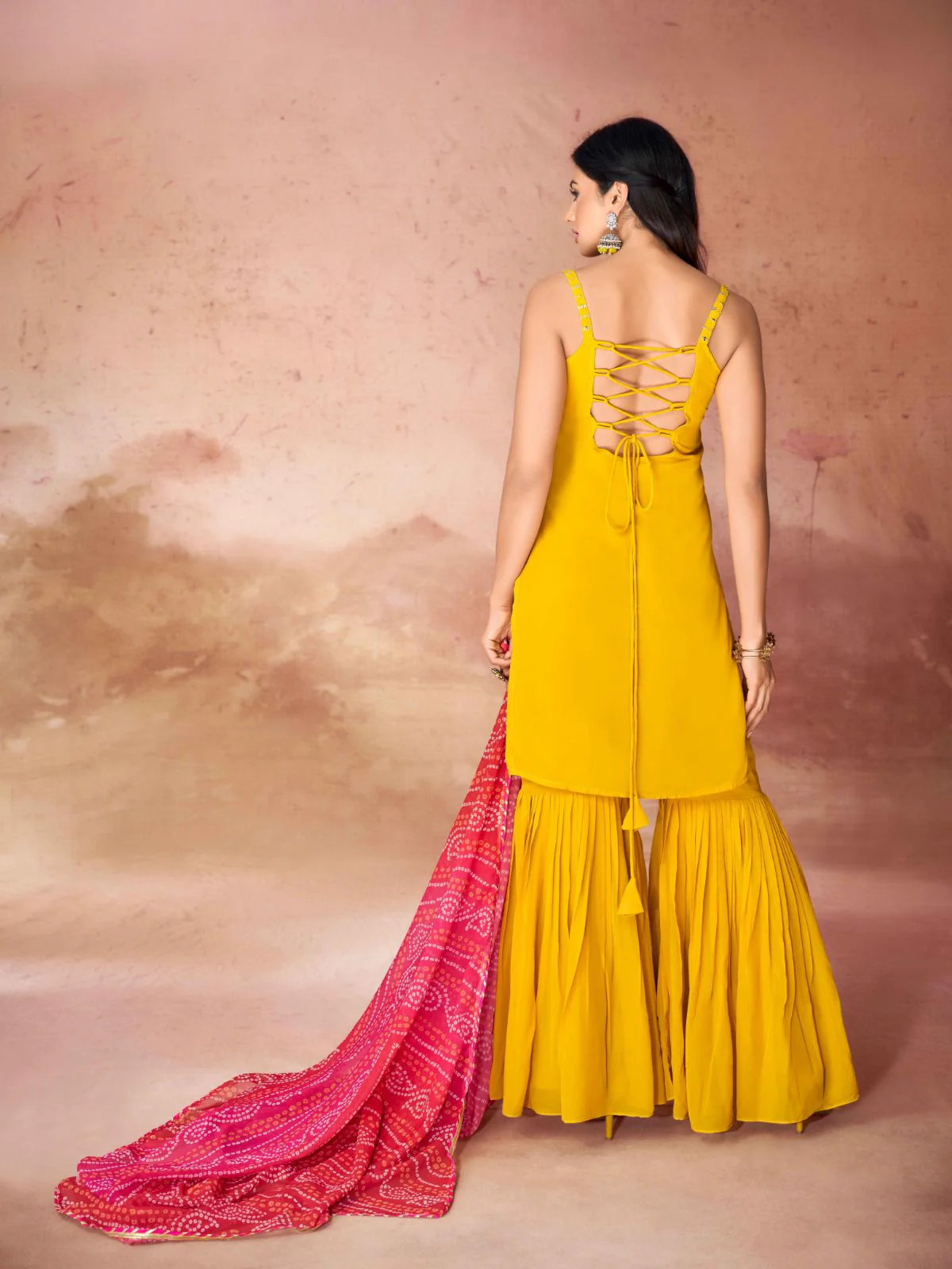 Odette Yellow Georgette Embroidered Stitched Kurta Set For Women - Image 5